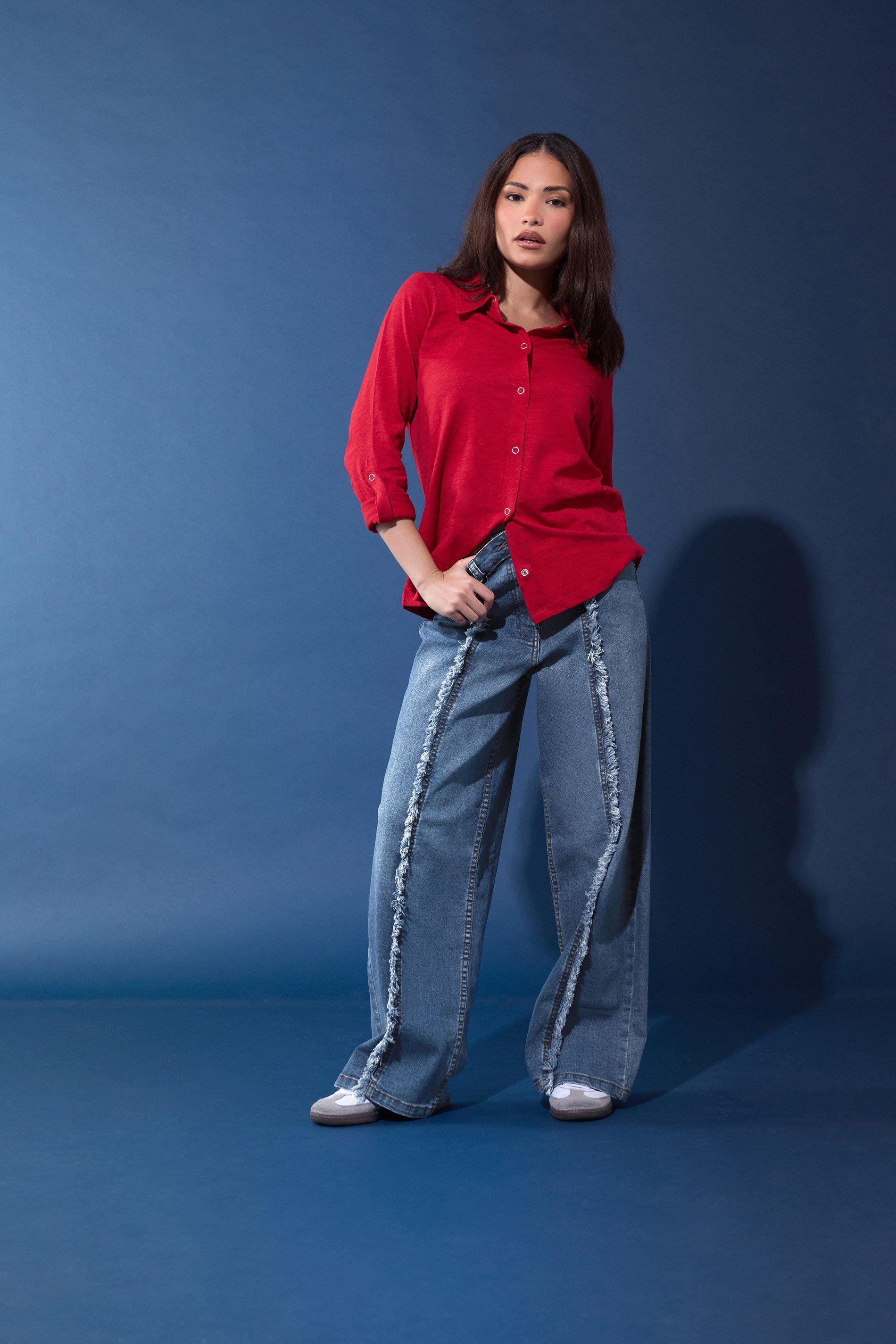 Petite Frayed Seam Wide Leg Jeans by PIXIEGIRL