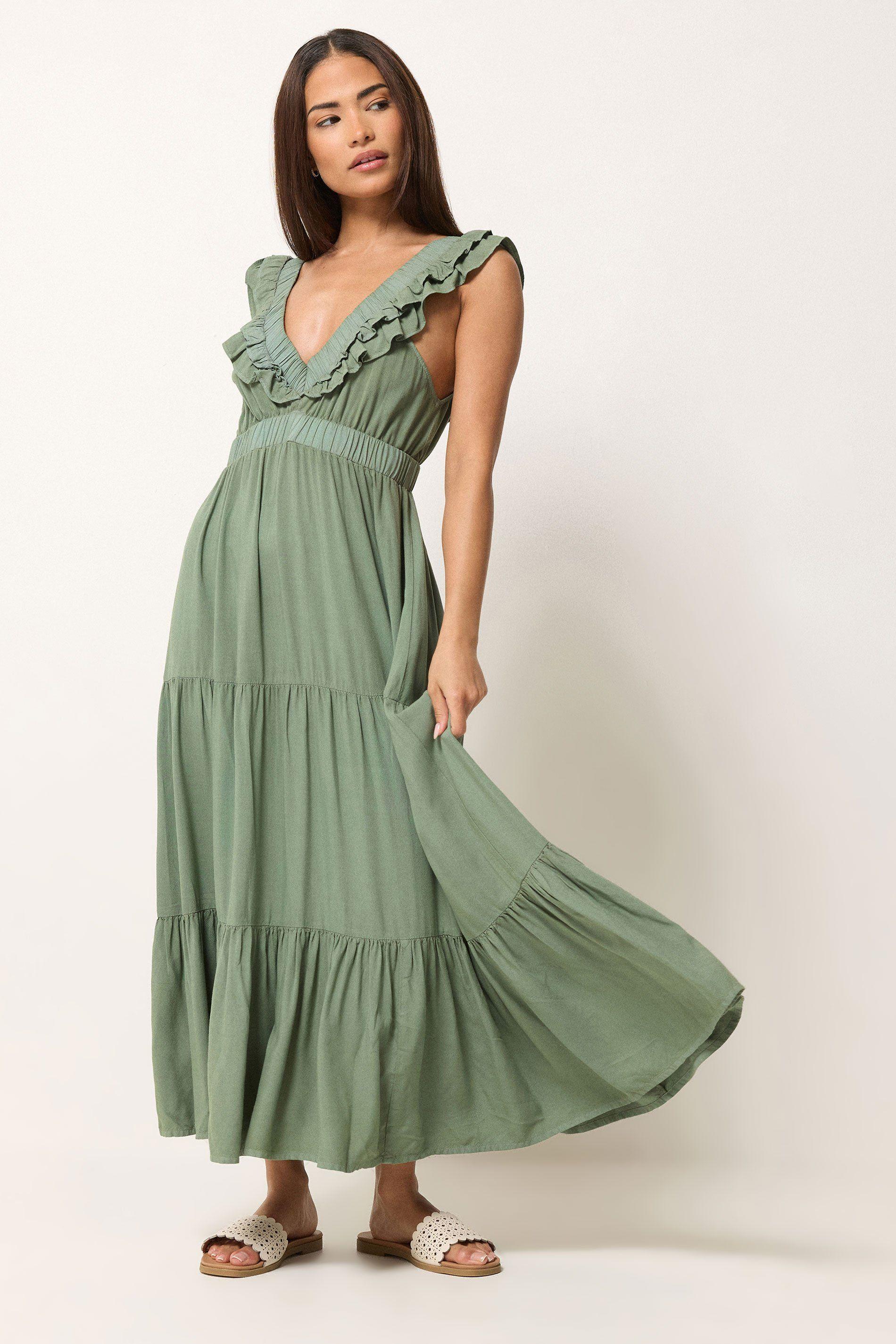 Petite Frill Maxi Dress by PIXIEGIRL