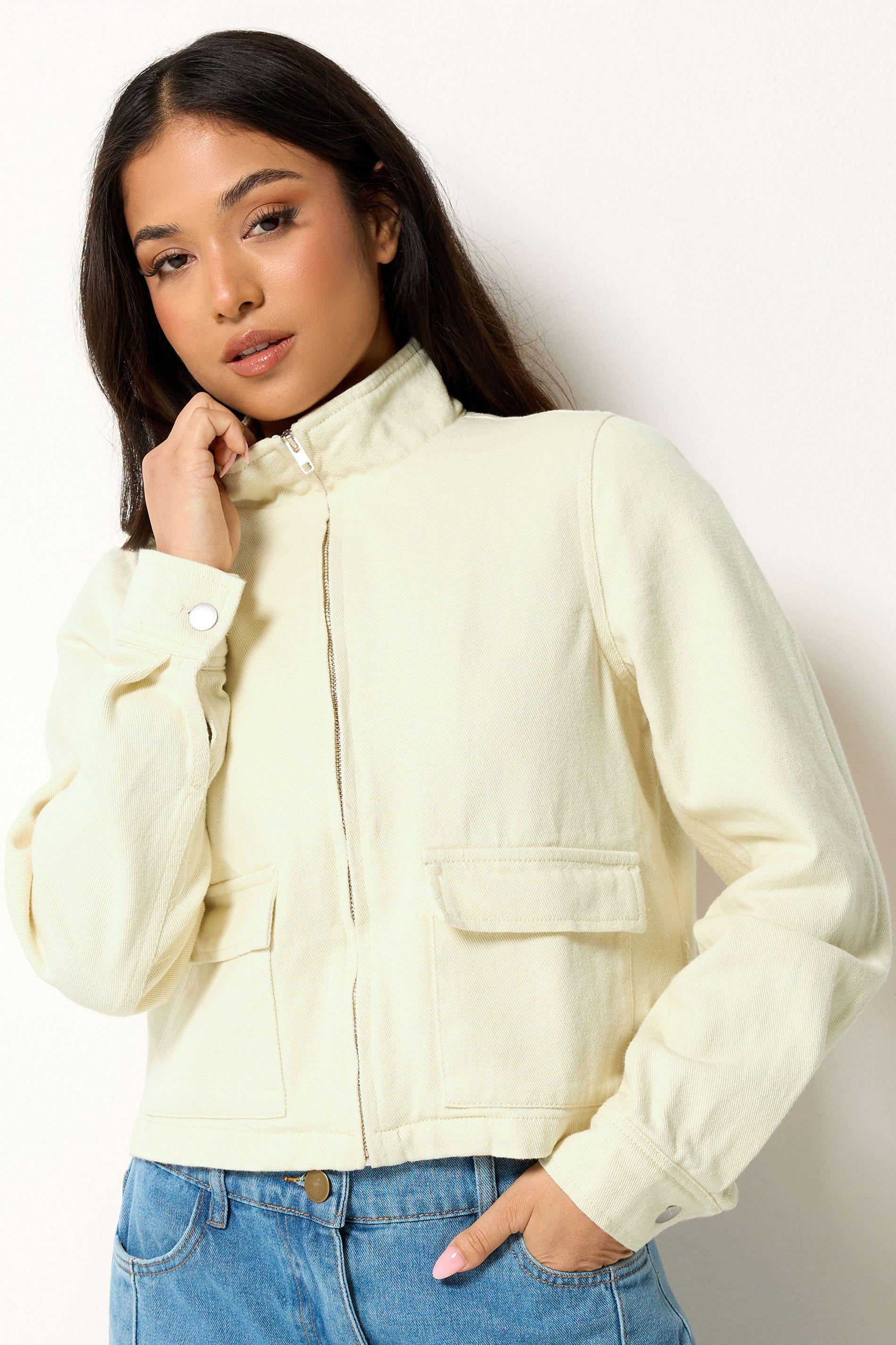 Petite Funnel Neck Denim Jacket by PIXIEGIRL
