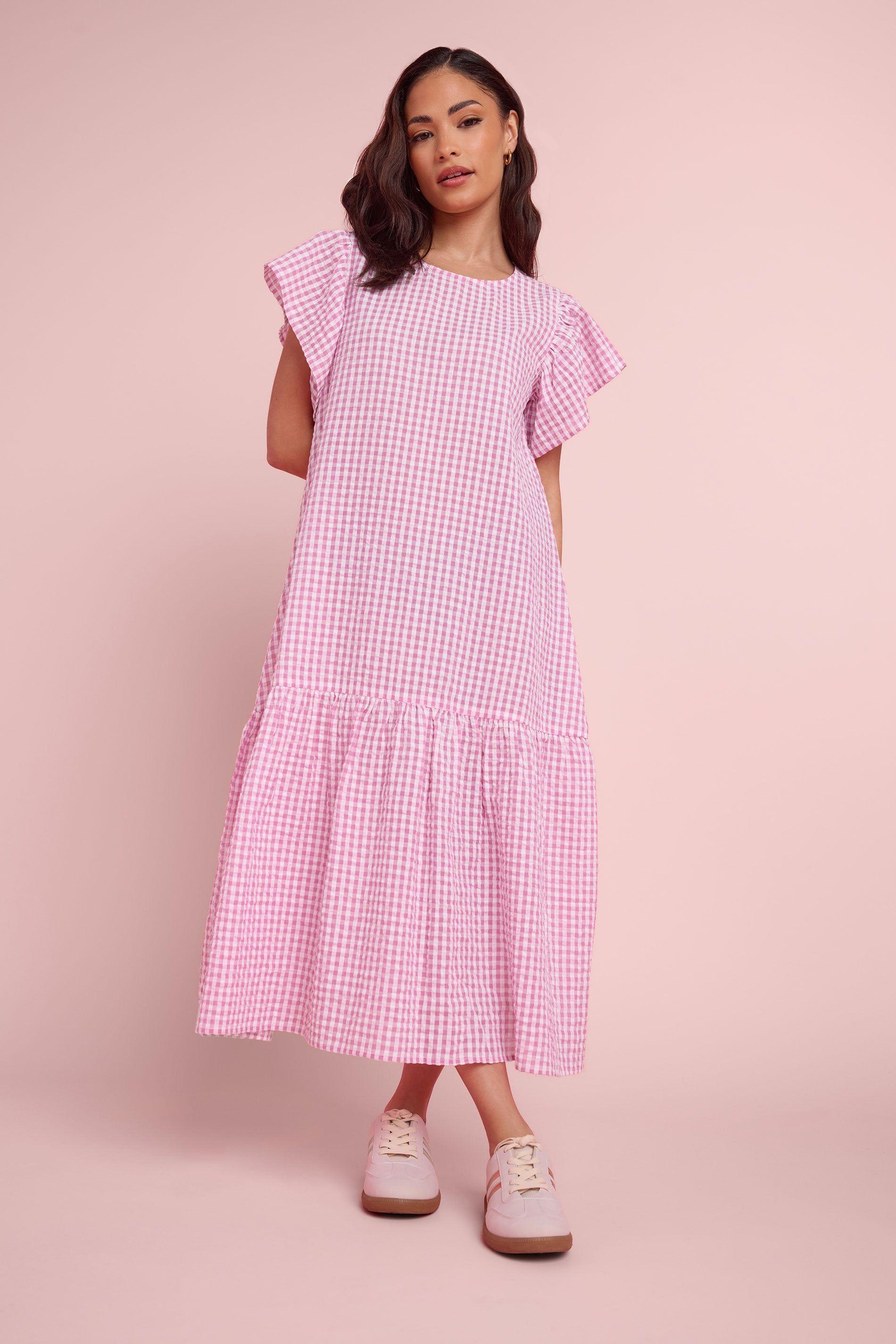 Petite Gingham Drop Waist Maxi Dress by PIXIEGIRL