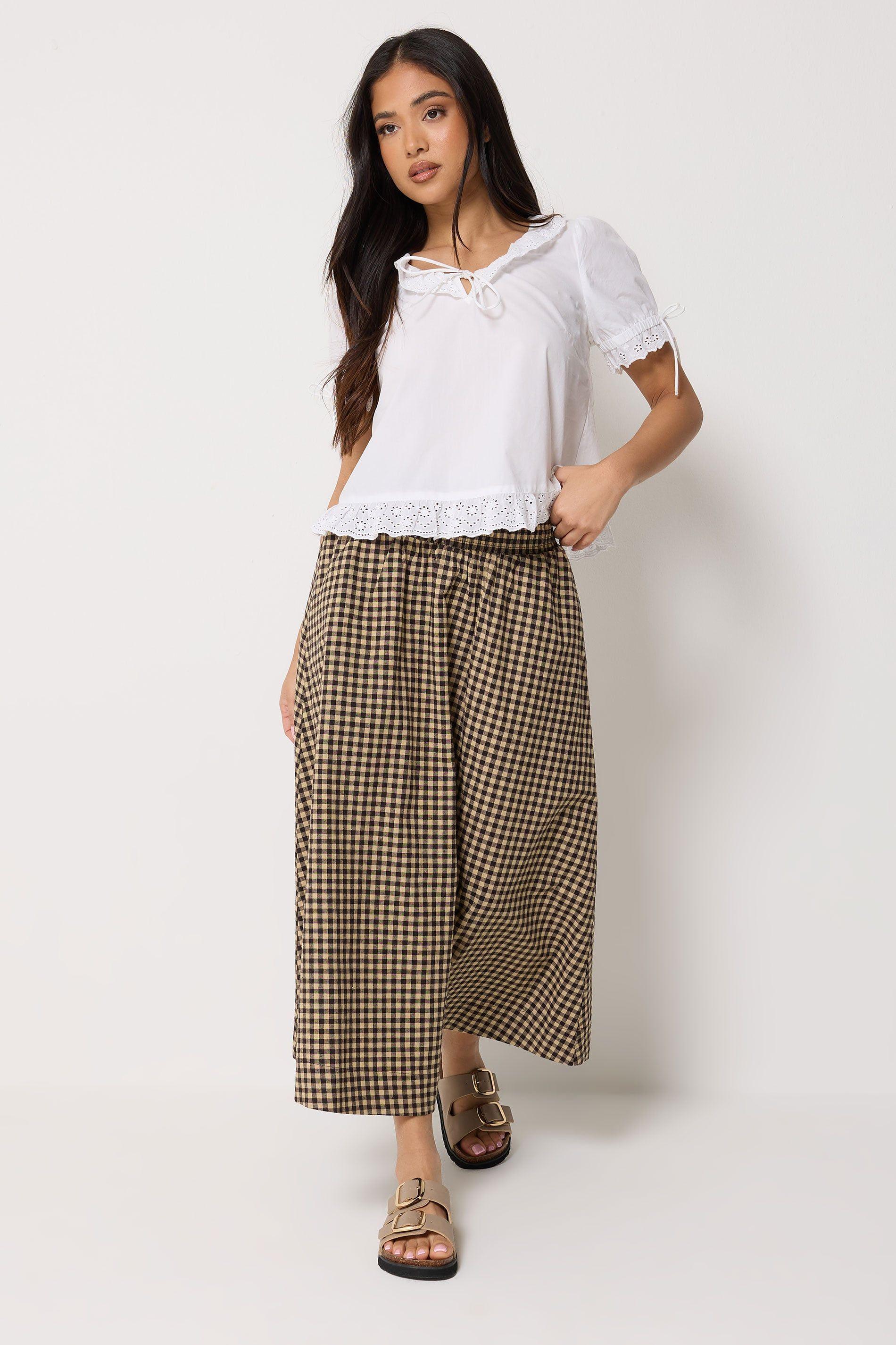 Petite Gingham Shirred Maxi Skirt by PIXIEGIRL