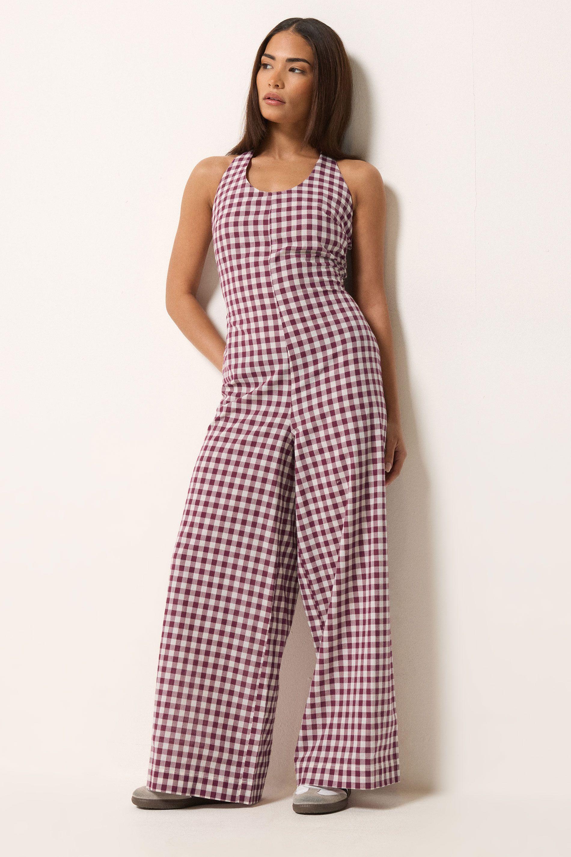 Petite Gingham Wide Leg Jumpsuit by PIXIEGIRL