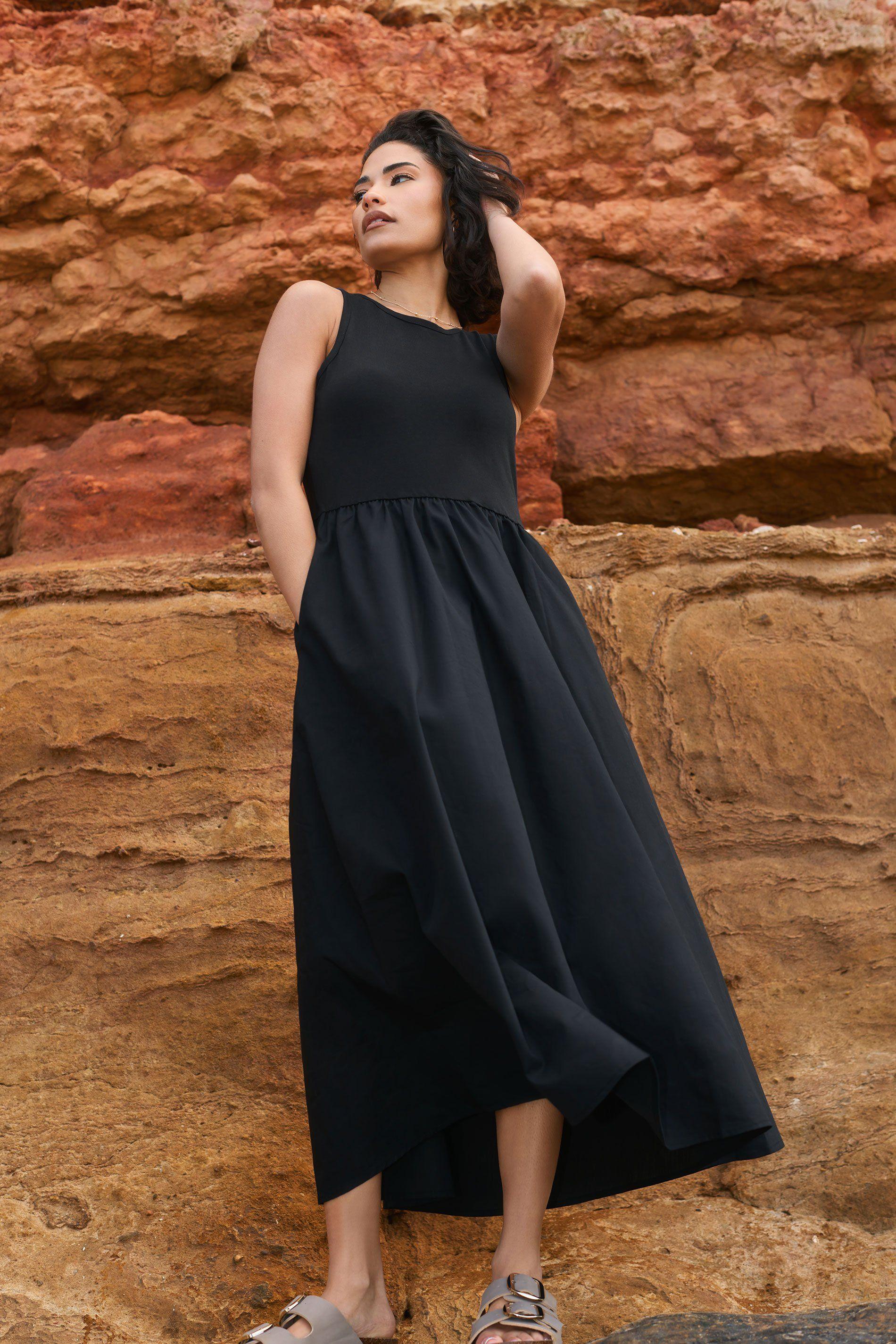 Petite Jersey & Woven Midaxi Dress by PIXIEGIRL