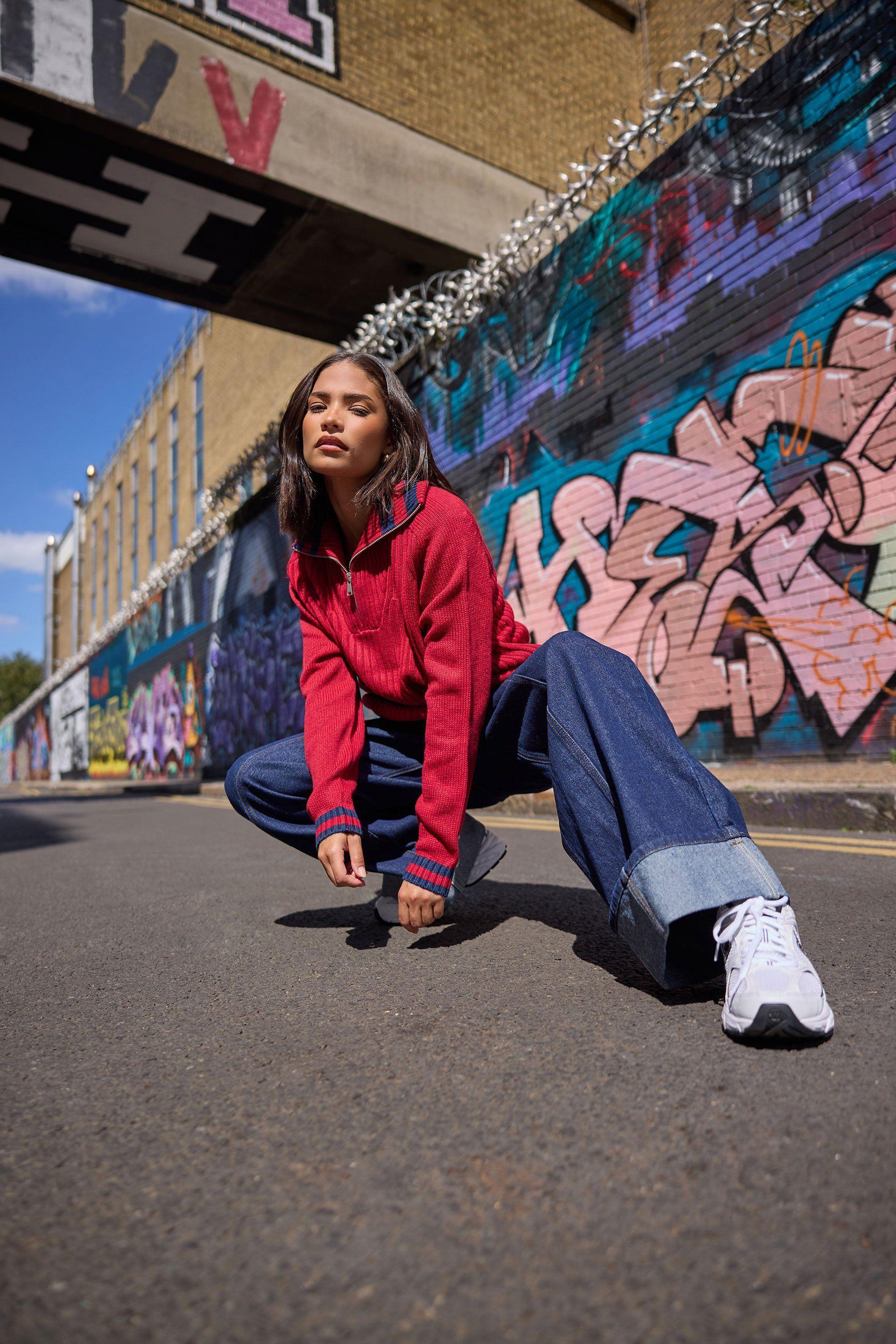 Petite Knitted Quarter Zip Jumper by PIXIEGIRL