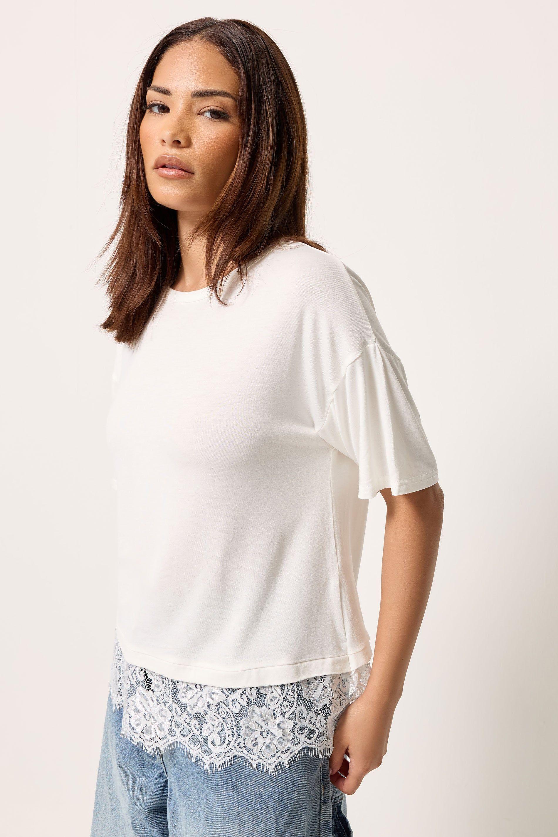 Petite Lace Hem T-Shirt by PIXIEGIRL