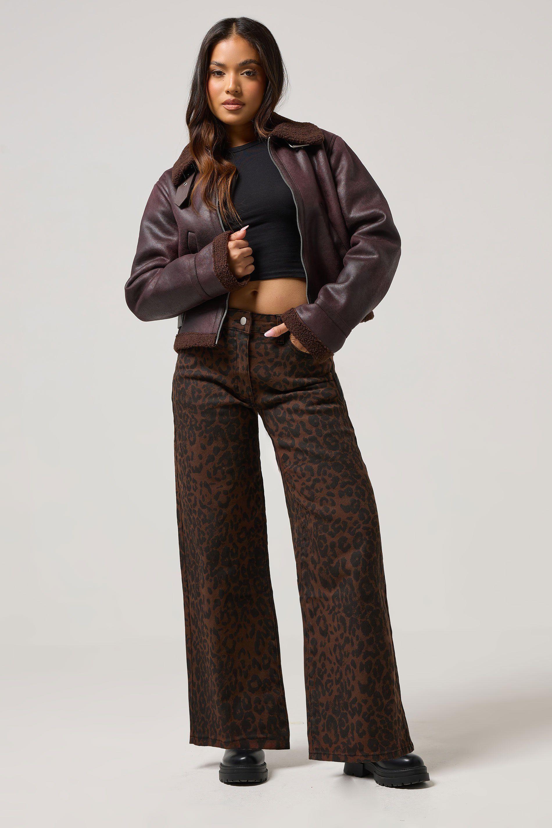 Petite Leopard Print Wide Leg Jeans by PIXIEGIRL