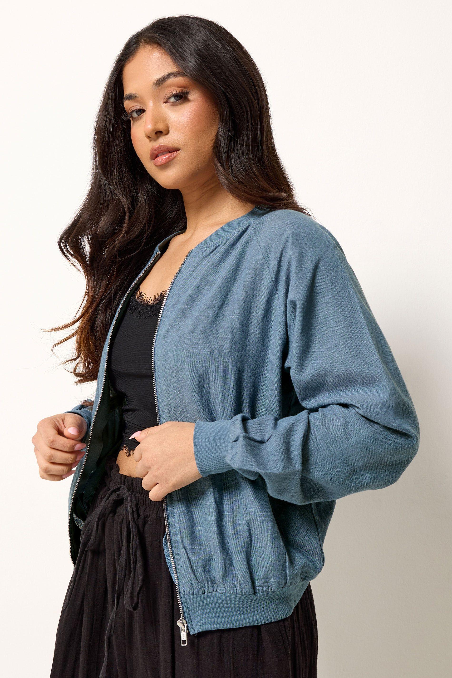 Petite Linen Bomber Jacket by PIXIEGIRL