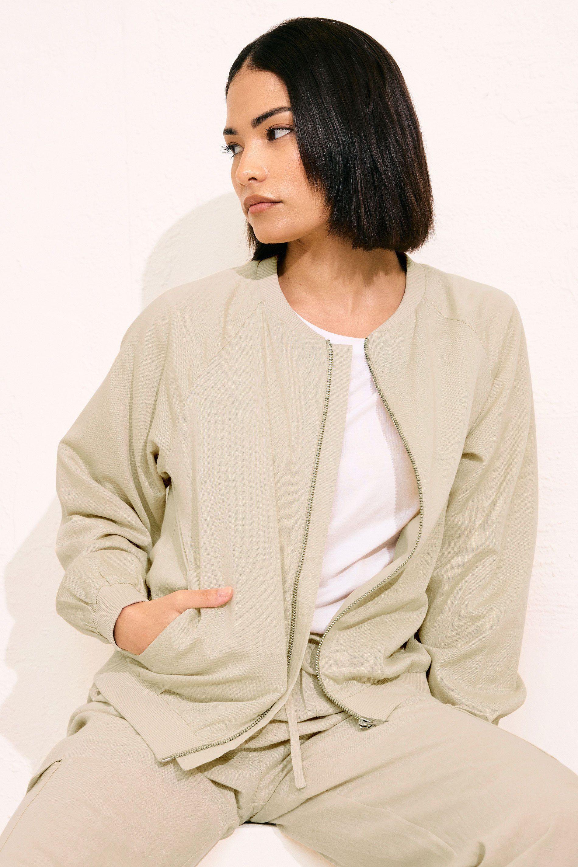 Petite Linen Bomber Jacket by PIXIEGIRL