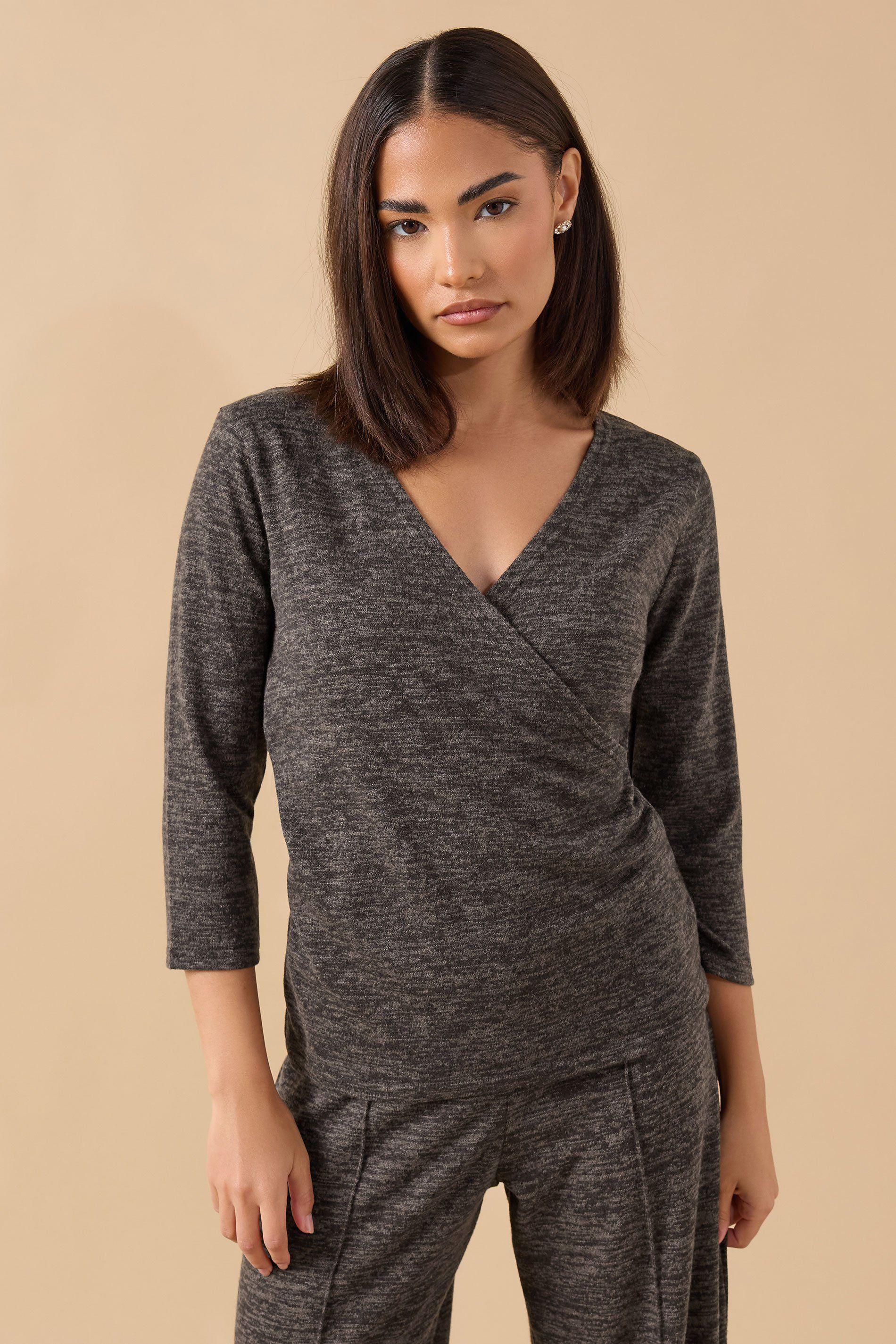 Petite Marl Wrap Top by PIXIEGIRL