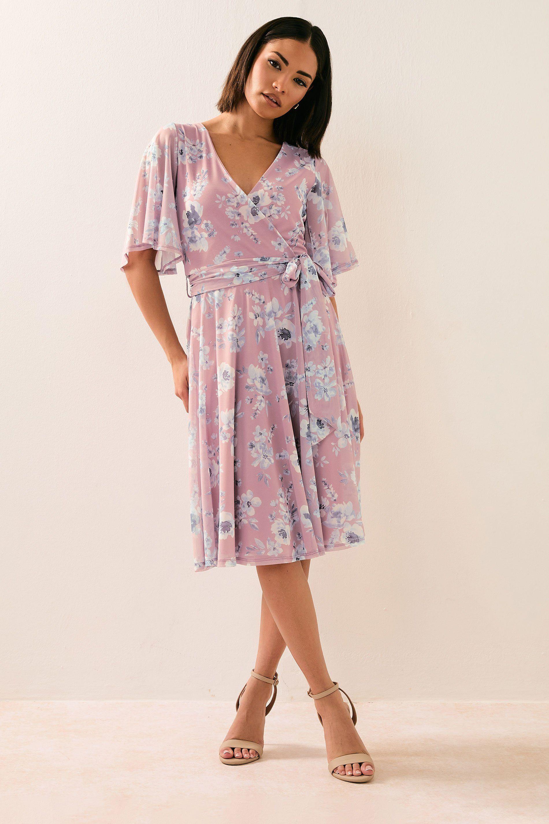 Petite Mesh Floral Midi Dress by PIXIEGIRL