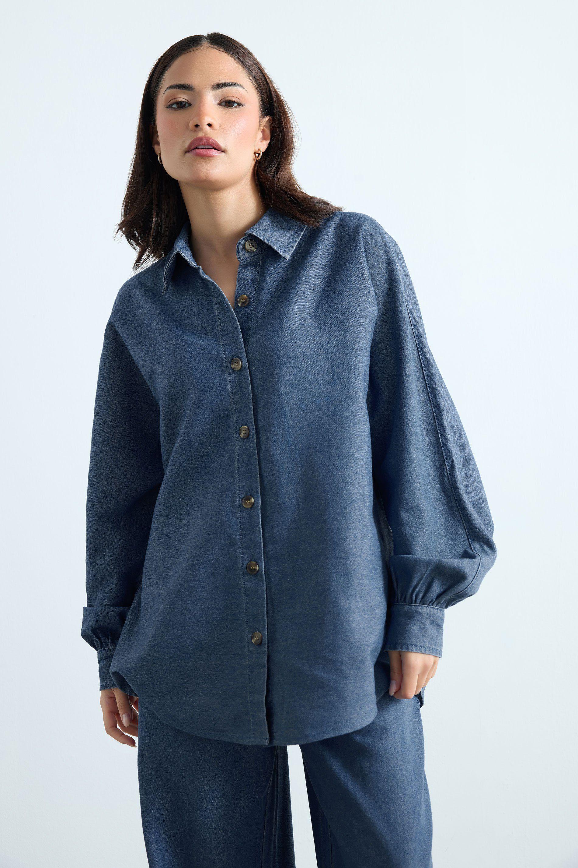 Petite Oversized Denim Shirt by PIXIEGIRL