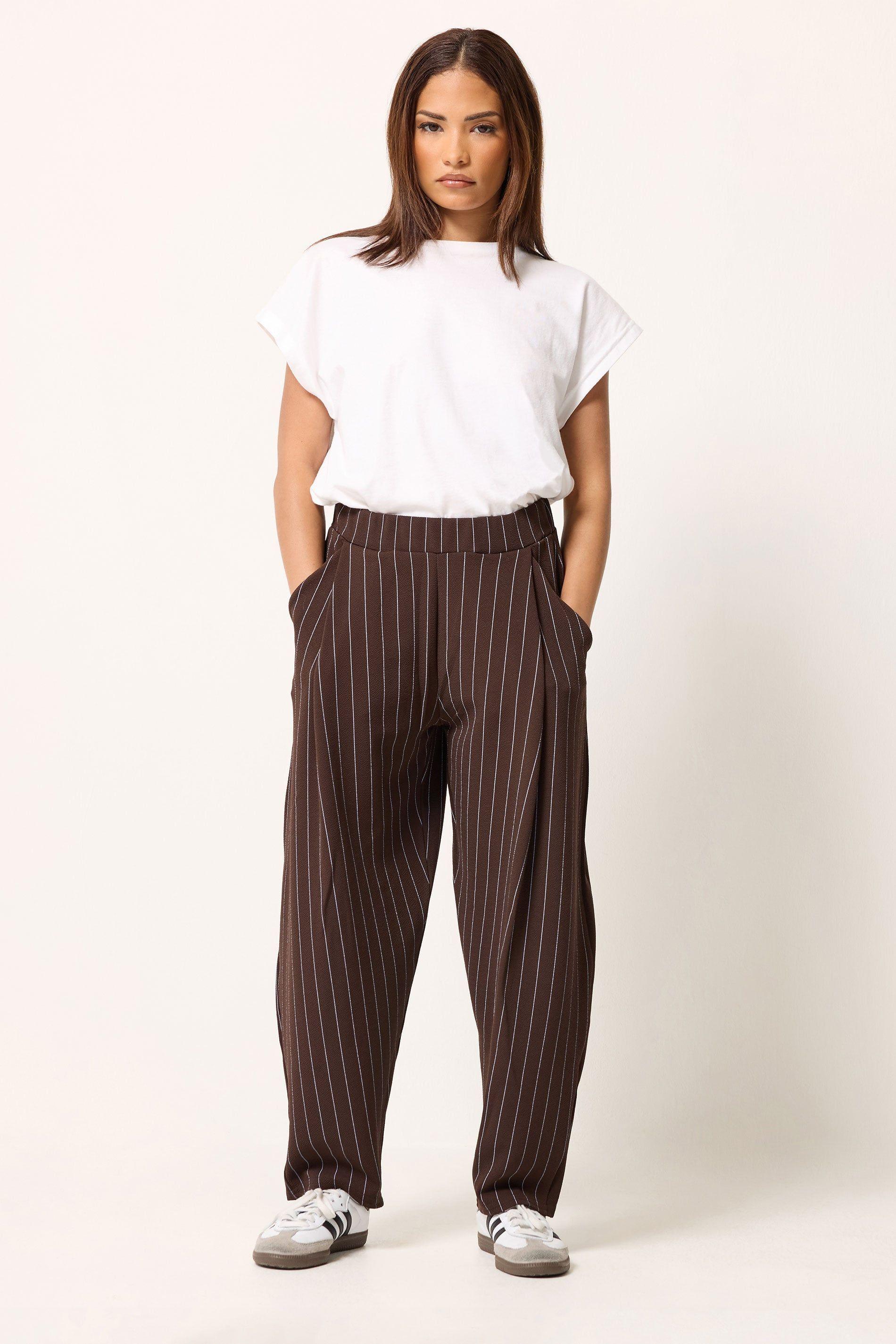 Petite Pinstripe Barrel Leg Trousers by PIXIEGIRL