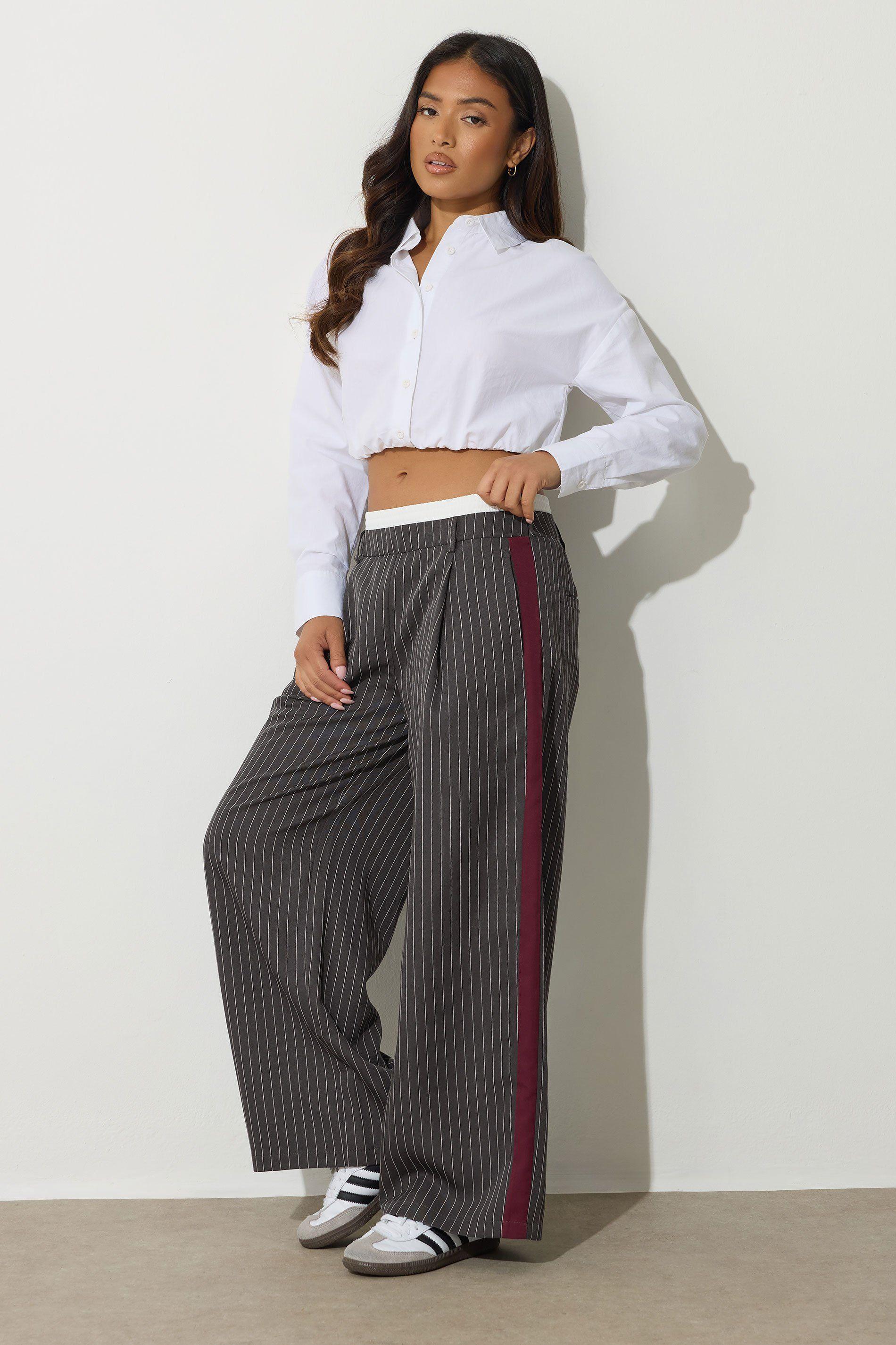 Petite Pinstripe Wide Leg Trousers by PIXIEGIRL