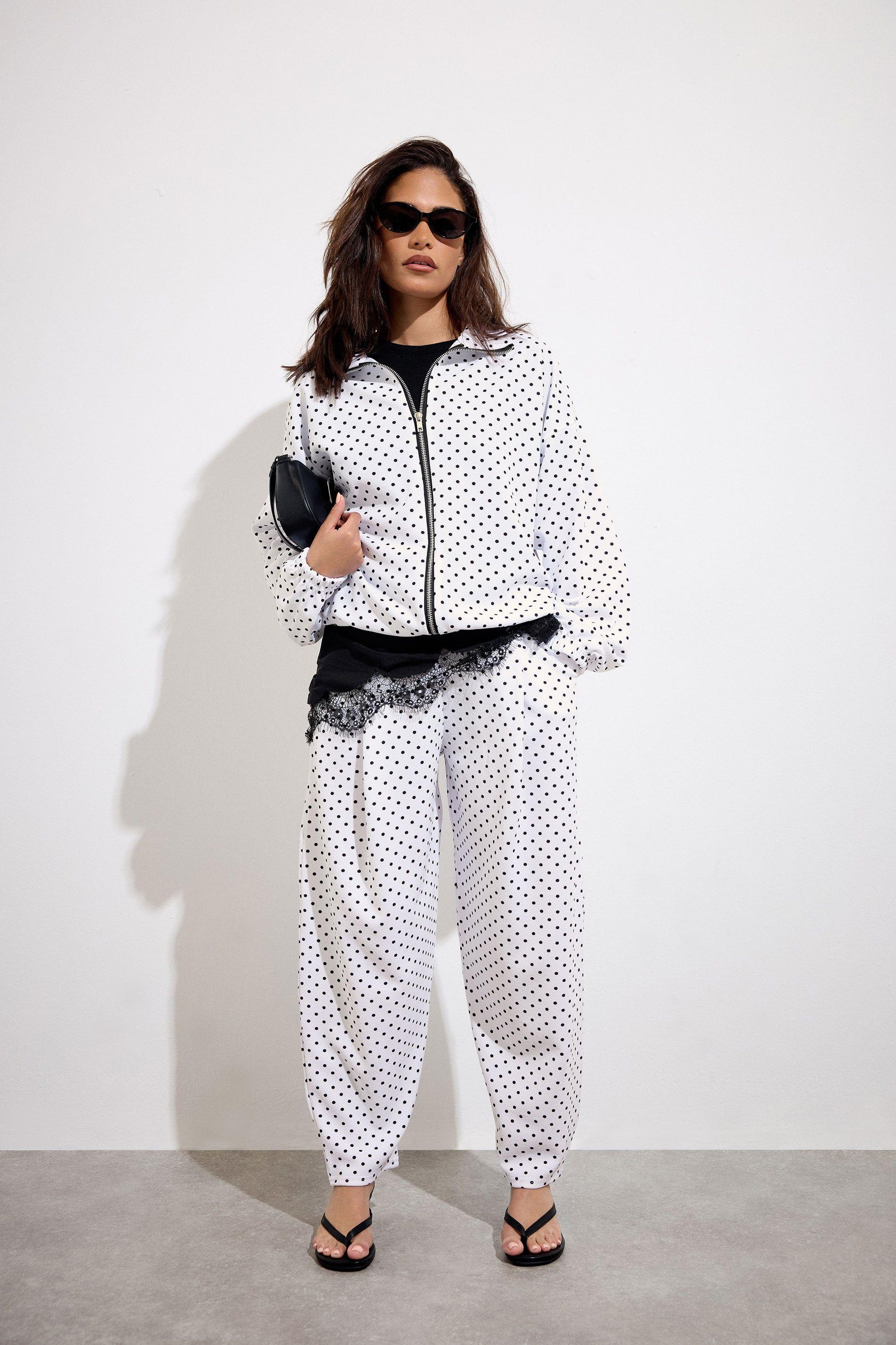 Petite Polka Dot Funnel Neck Jacket by PIXIEGIRL