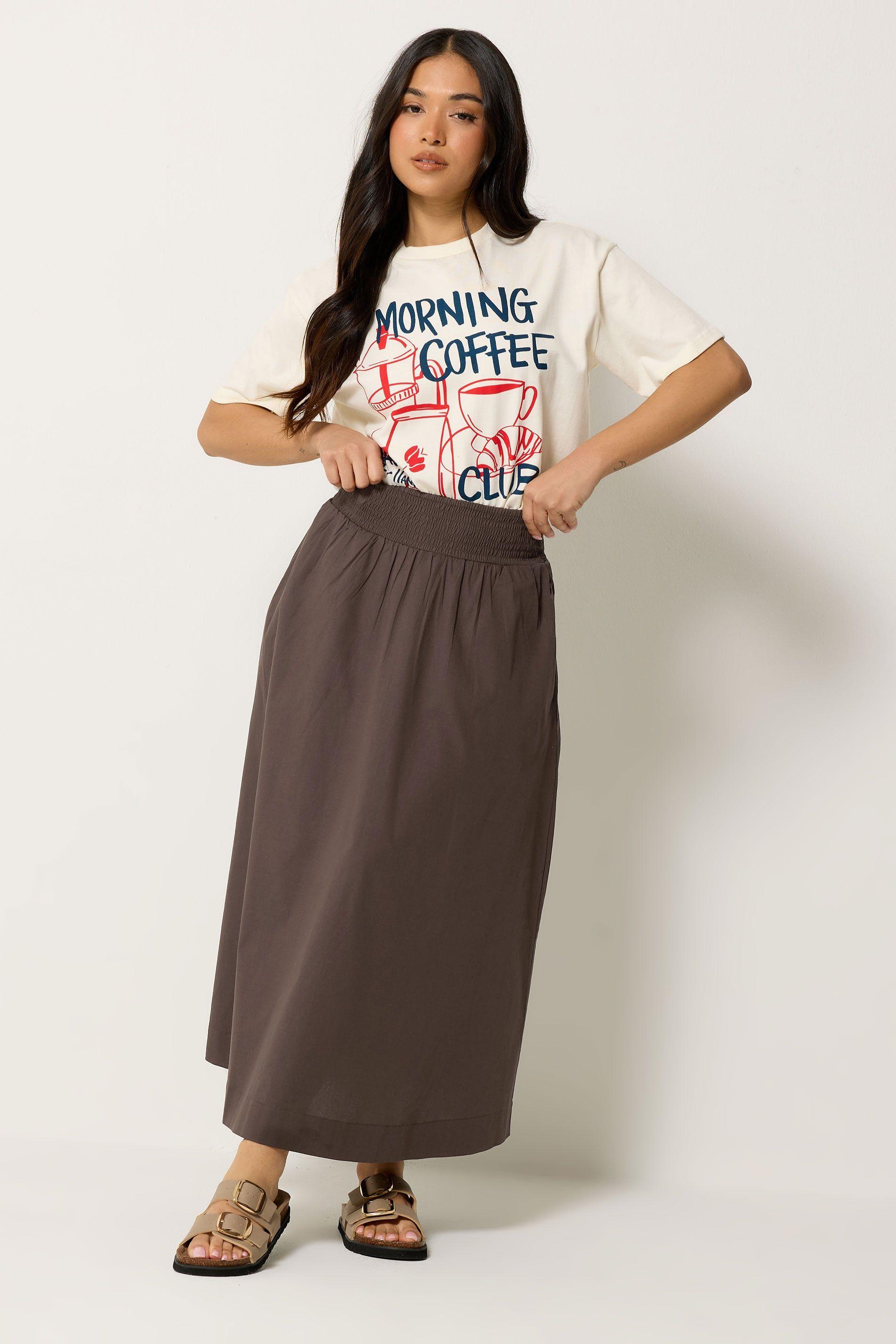 Petite Poplin Shirred Cotton Maxi Skirt by PIXIEGIRL