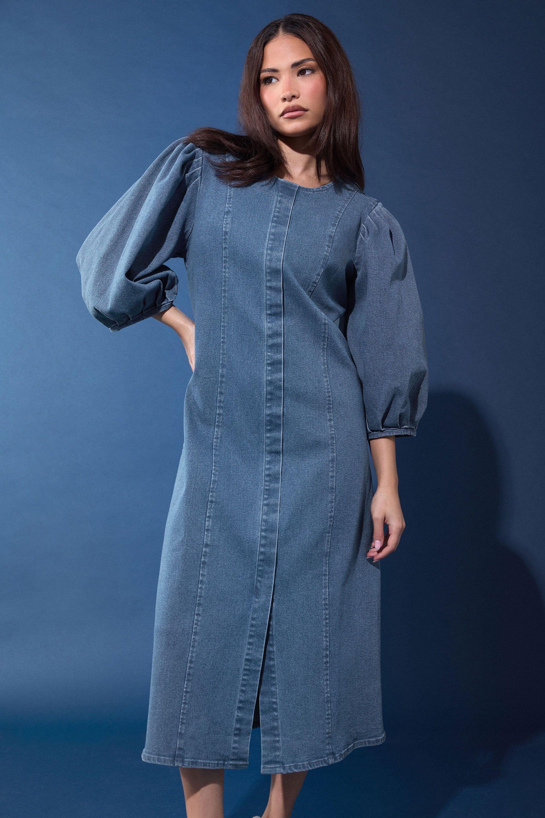Petite Puff Sleeve Midi Dress by PIXIEGIRL