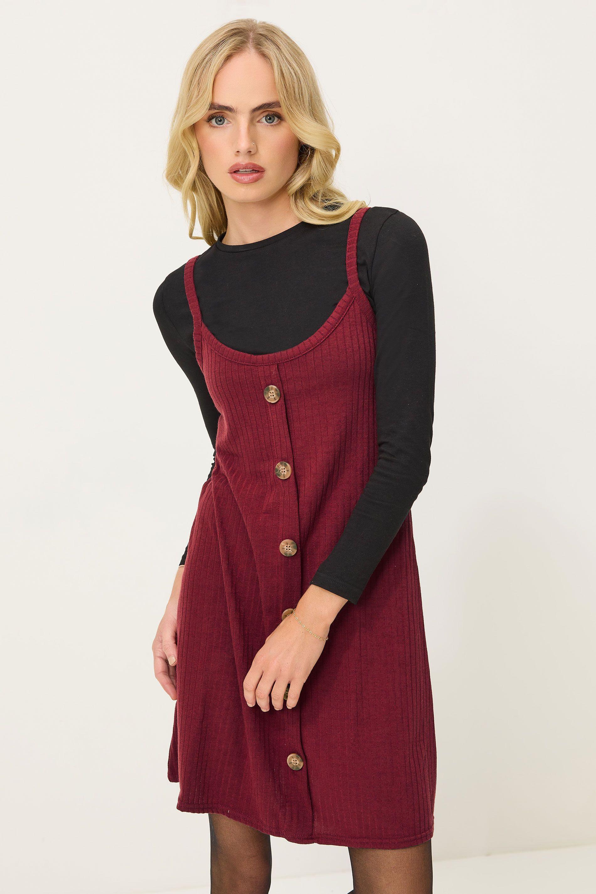 Petite Ribbed Button Mini Dress by PIXIEGIRL