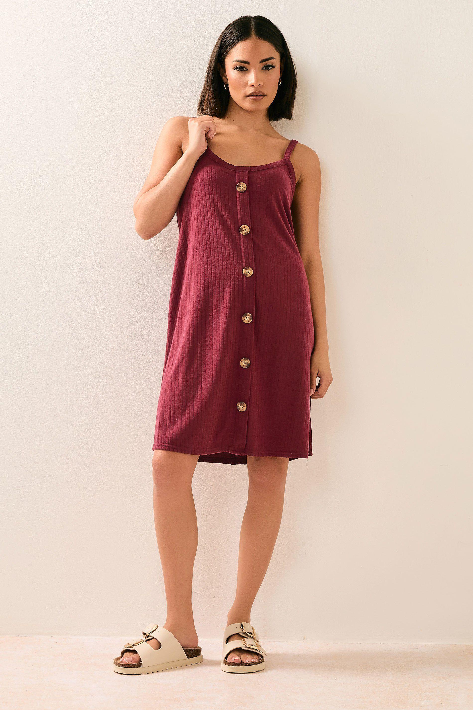 Petite Ribbed Button Mini Dress by PIXIEGIRL
