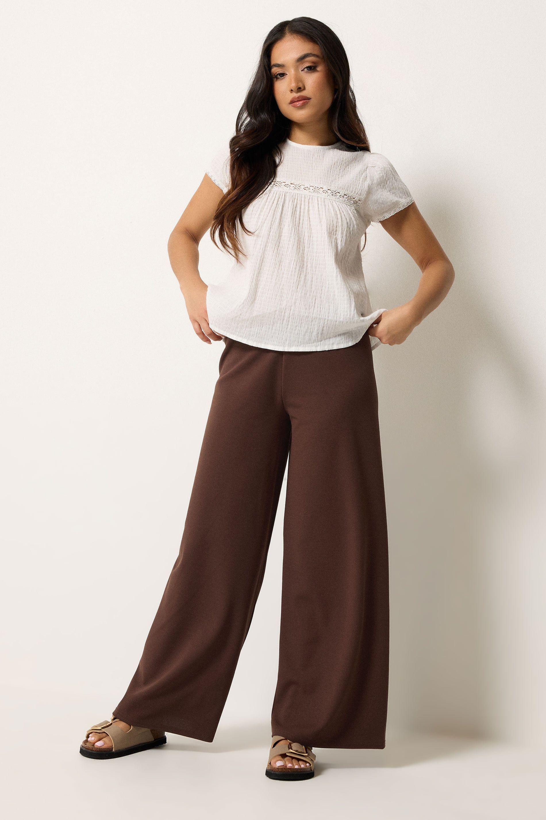 Petite Scuba Wide Leg Trousers by PIXIEGIRL