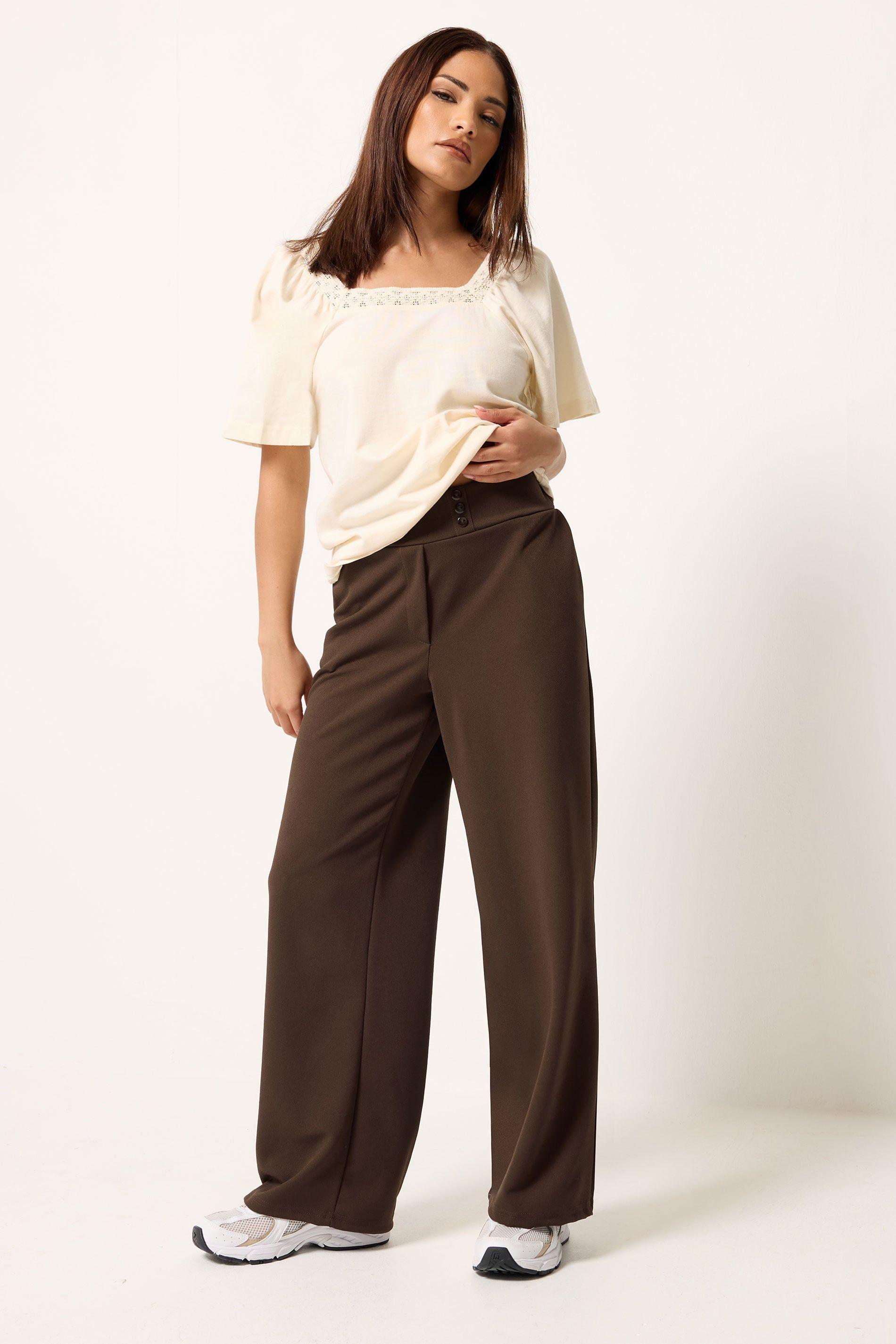 Petite Scuba Wide Leg Trousers by PIXIEGIRL