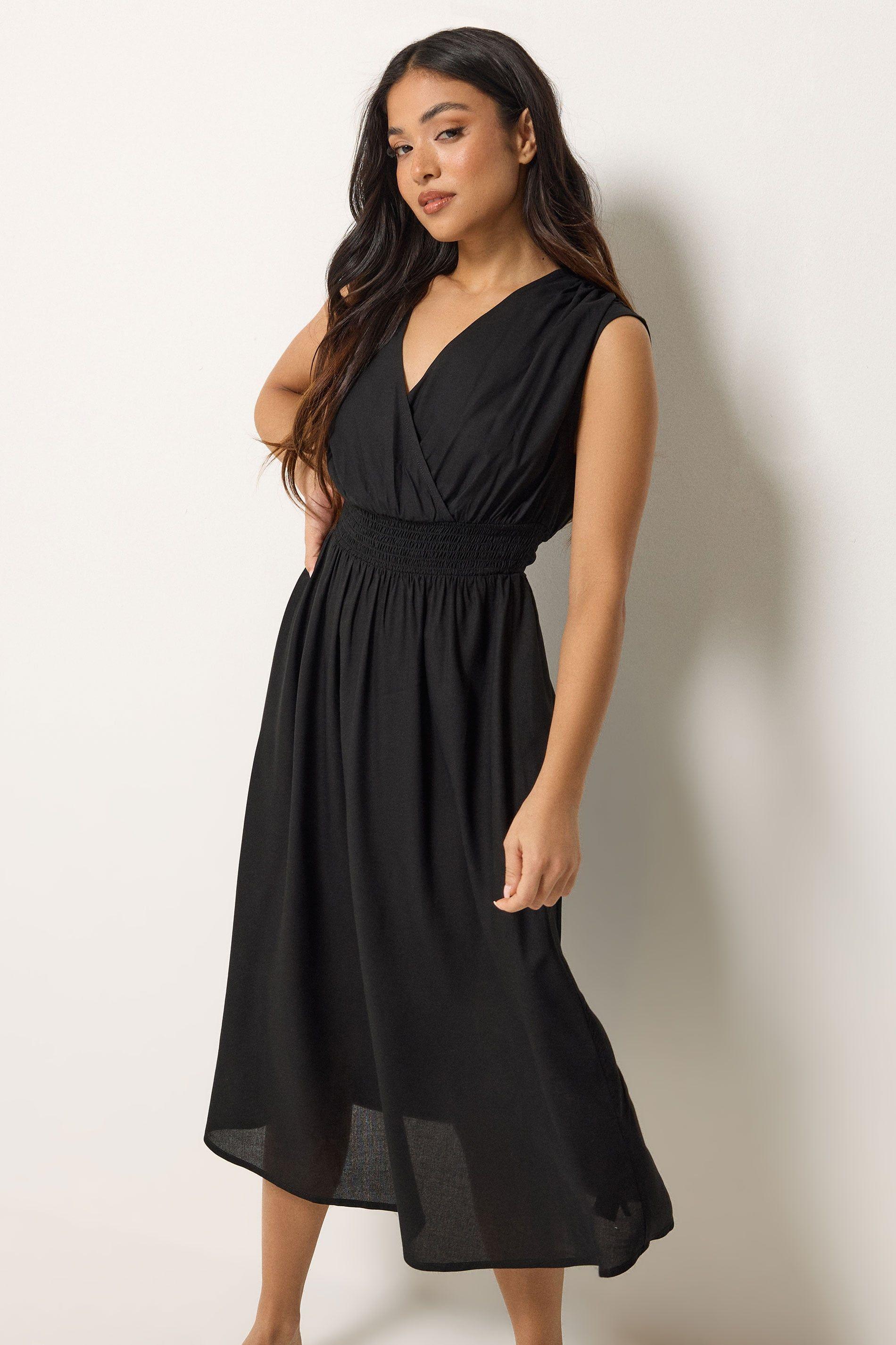 Petite Shirred Waist Midi Dress by PIXIEGIRL
