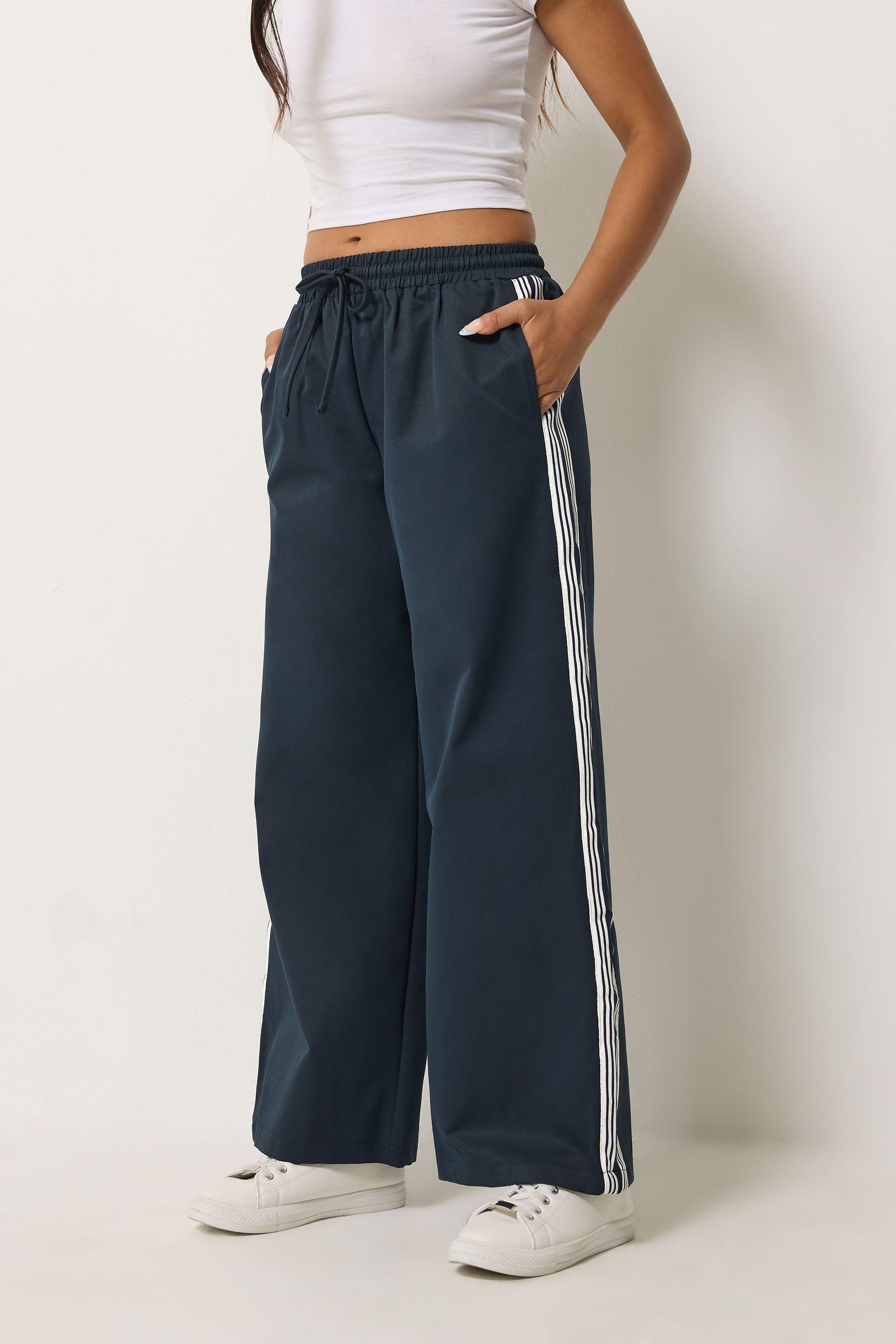 Petite Side Stripe Wide Leg Joggers by PIXIEGIRL