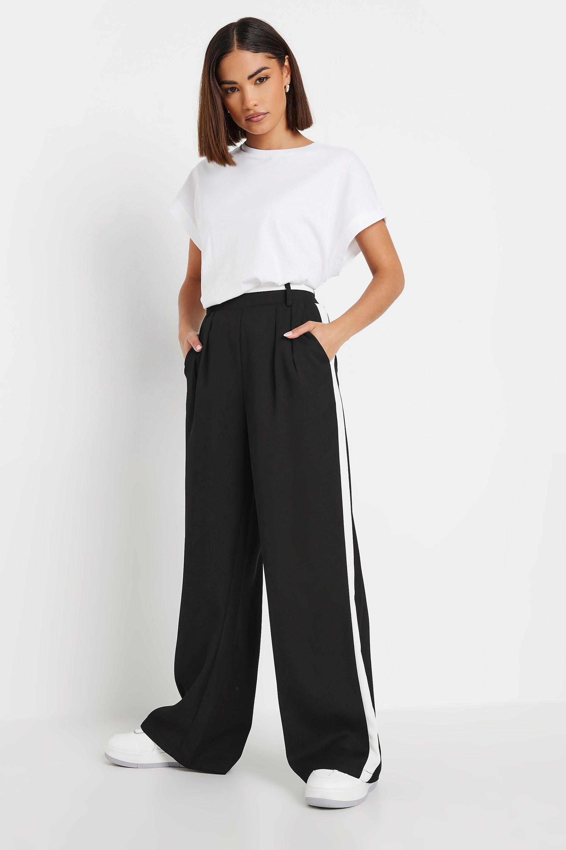 Petite Side Stripe Wide Leg Trousers by PIXIEGIRL