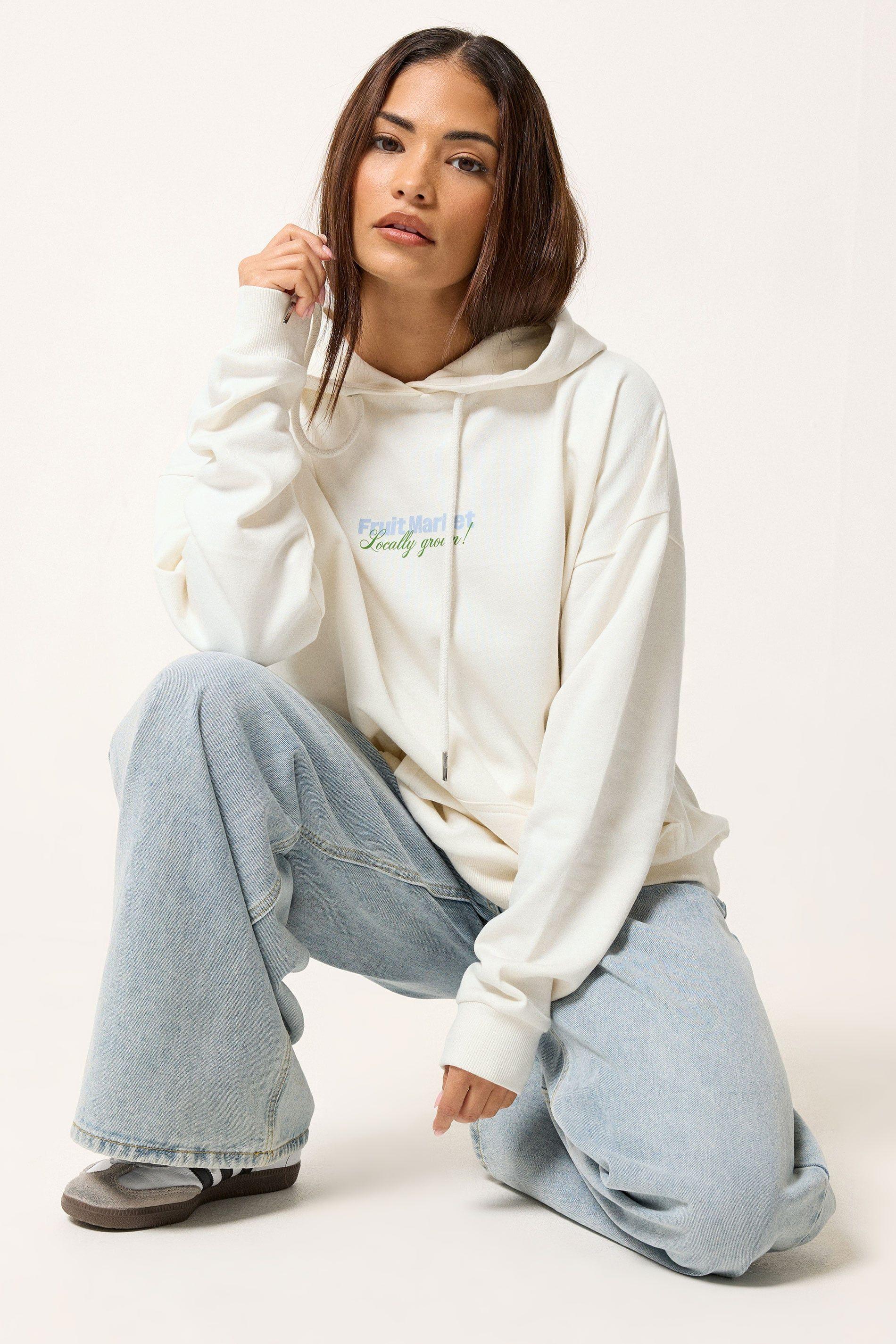 Petite Slogan Oversized Hoodie by PIXIEGIRL
