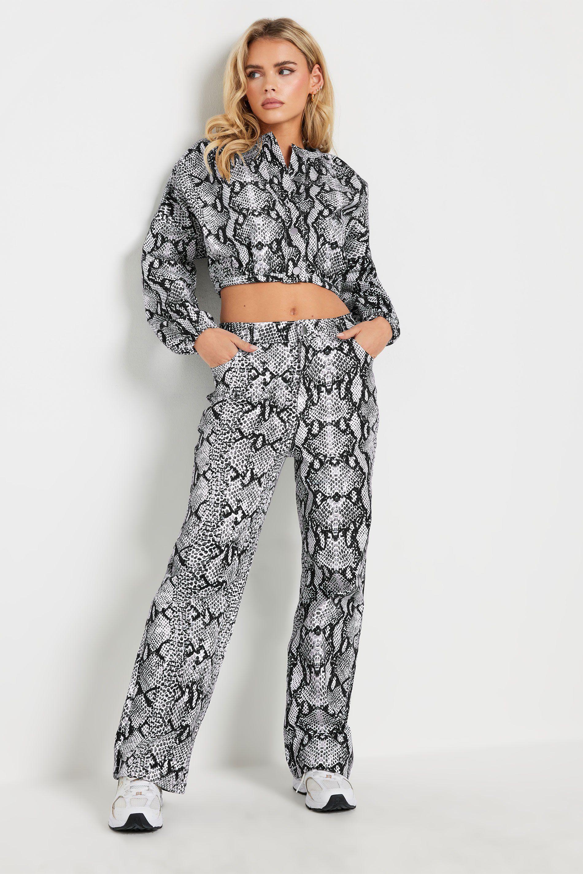 Petite Snake Print Straight Leg Jeans by PIXIEGIRL