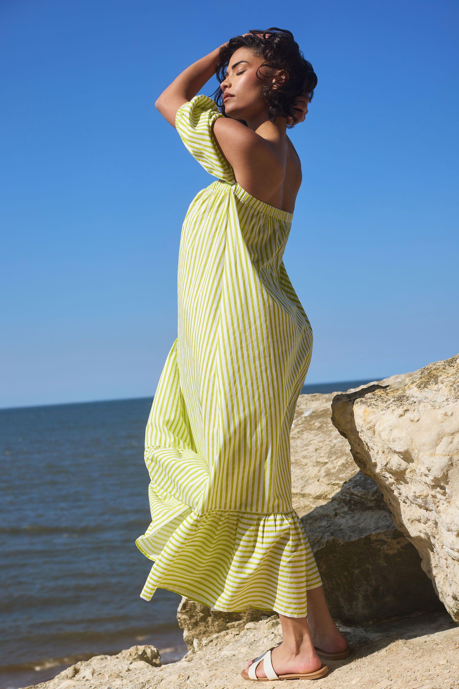 Petite Stripe Bardot Midaxi Dress by PIXIEGIRL