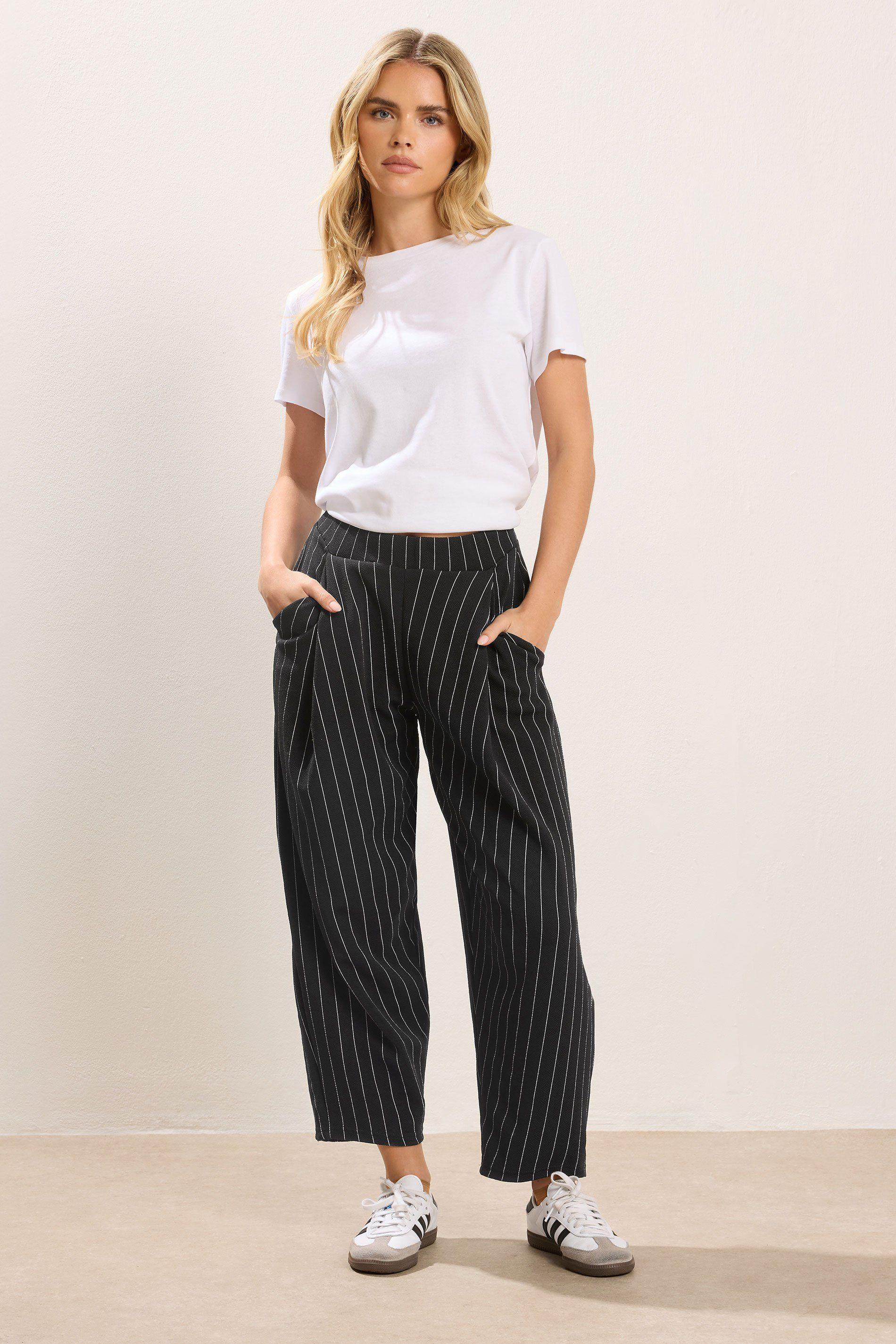 Petite Stripe Barrel Leg Trousers by PIXIEGIRL