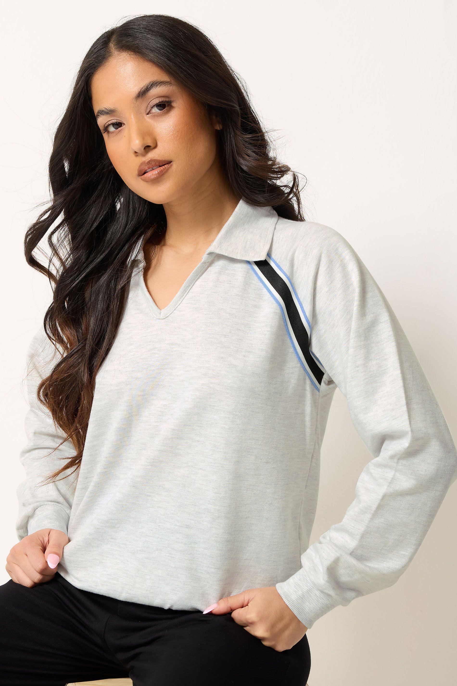 Petite Stripe Collar Sweatshirt by PIXIEGIRL