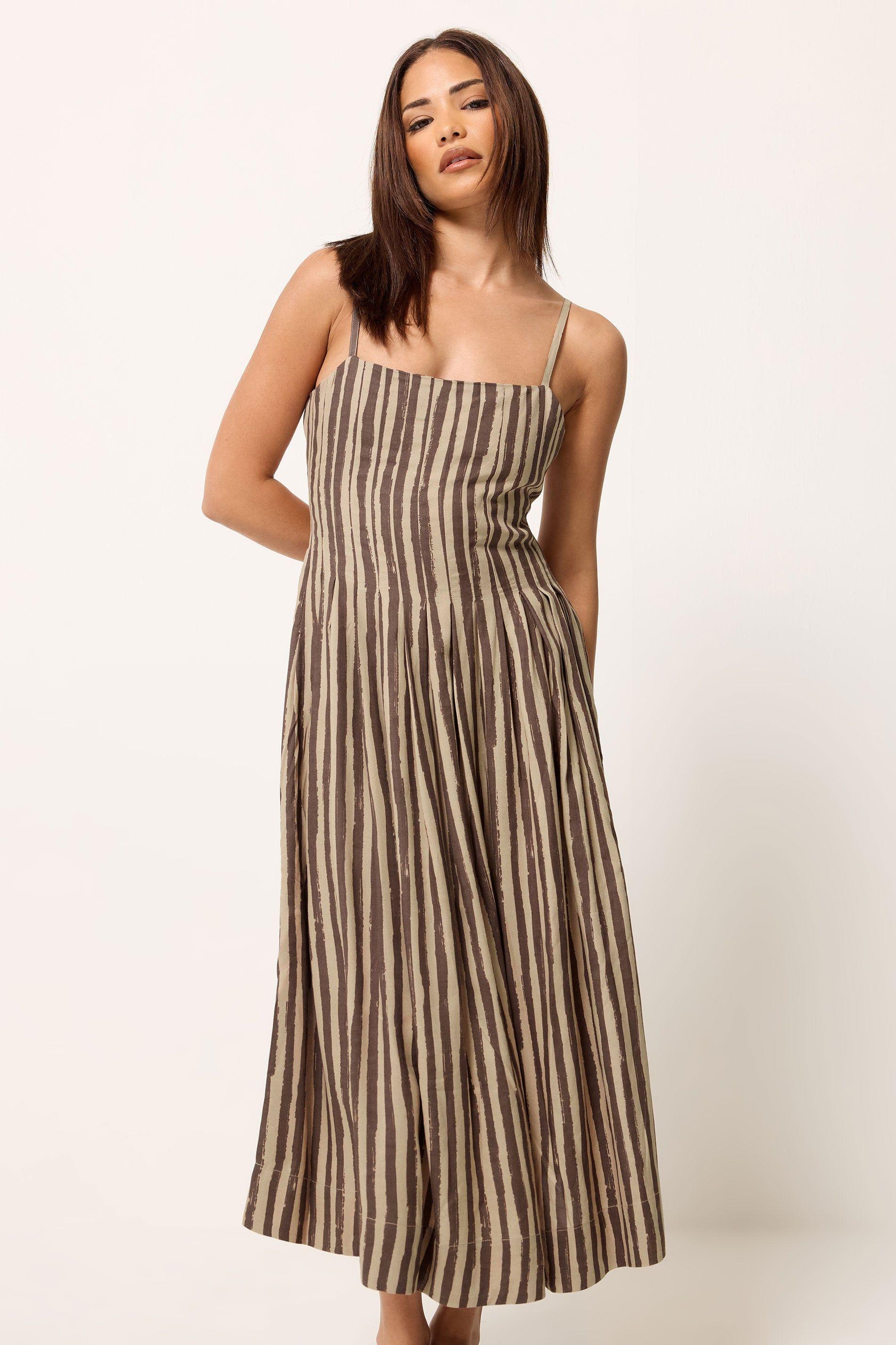 Petite Stripe Midi Dress by PIXIEGIRL