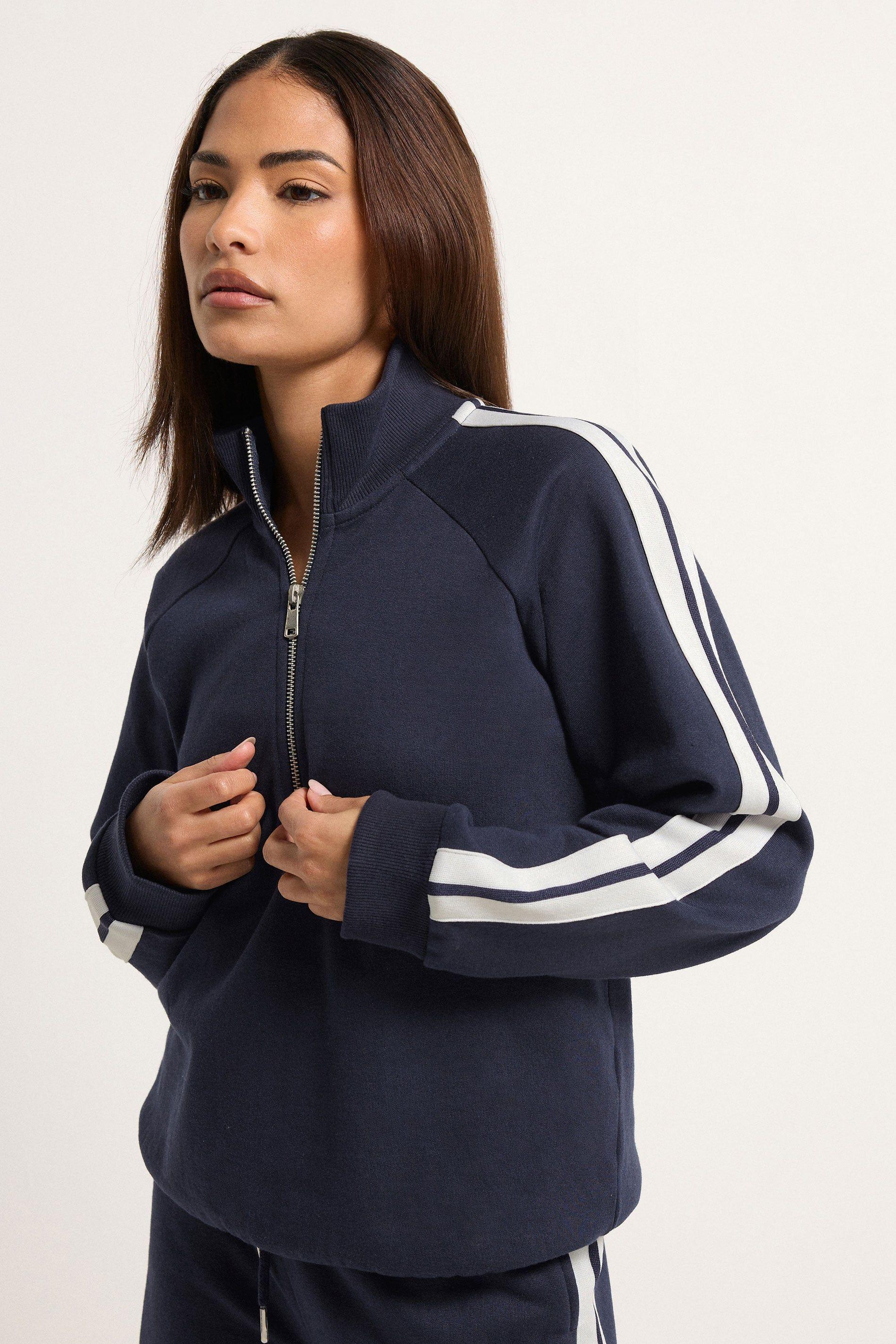 Petite Stripe Quarter Zip Sweatshirt by PIXIEGIRL