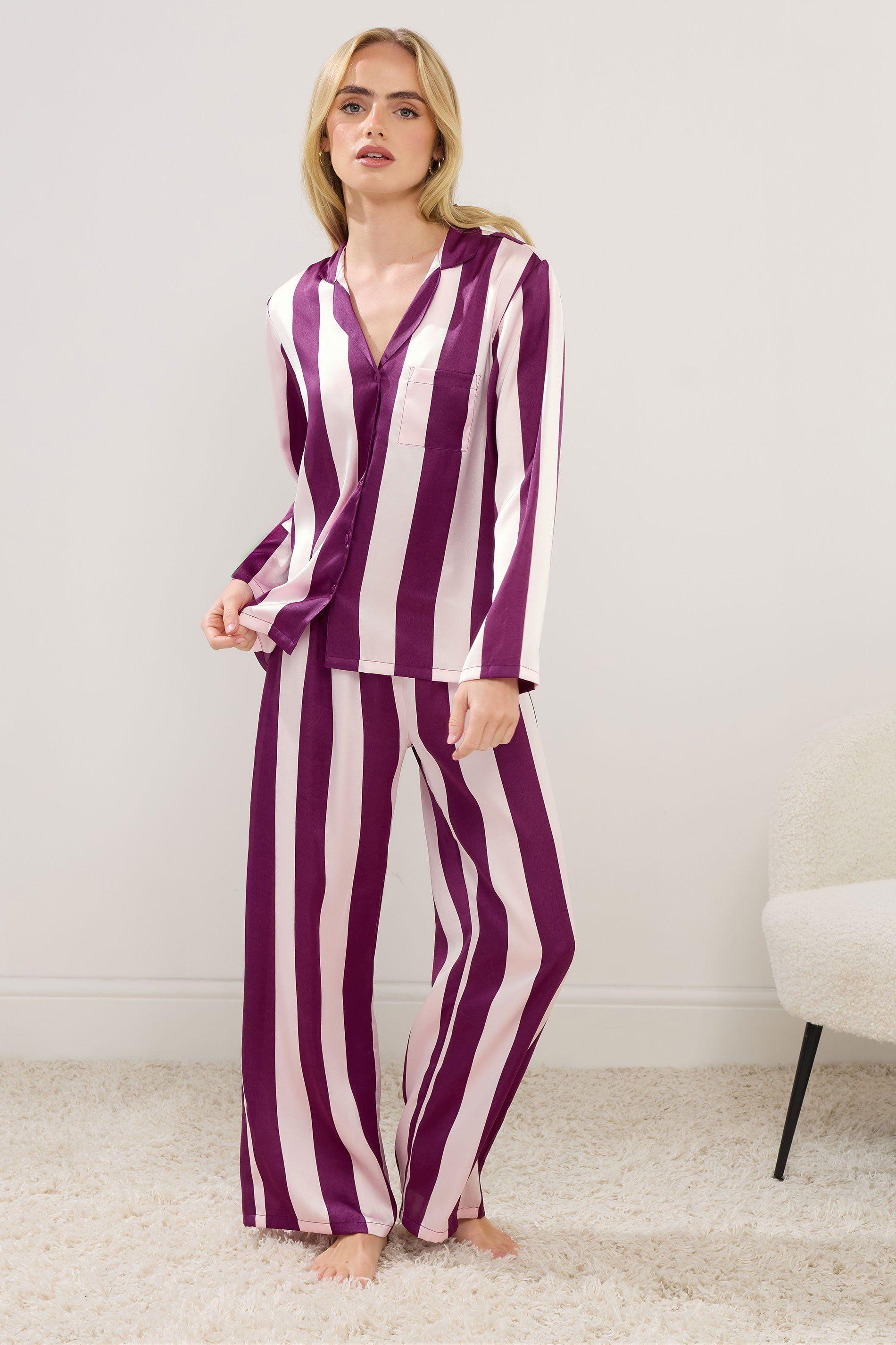 Petite Stripe Satin Pyjama Set by PIXIEGIRL