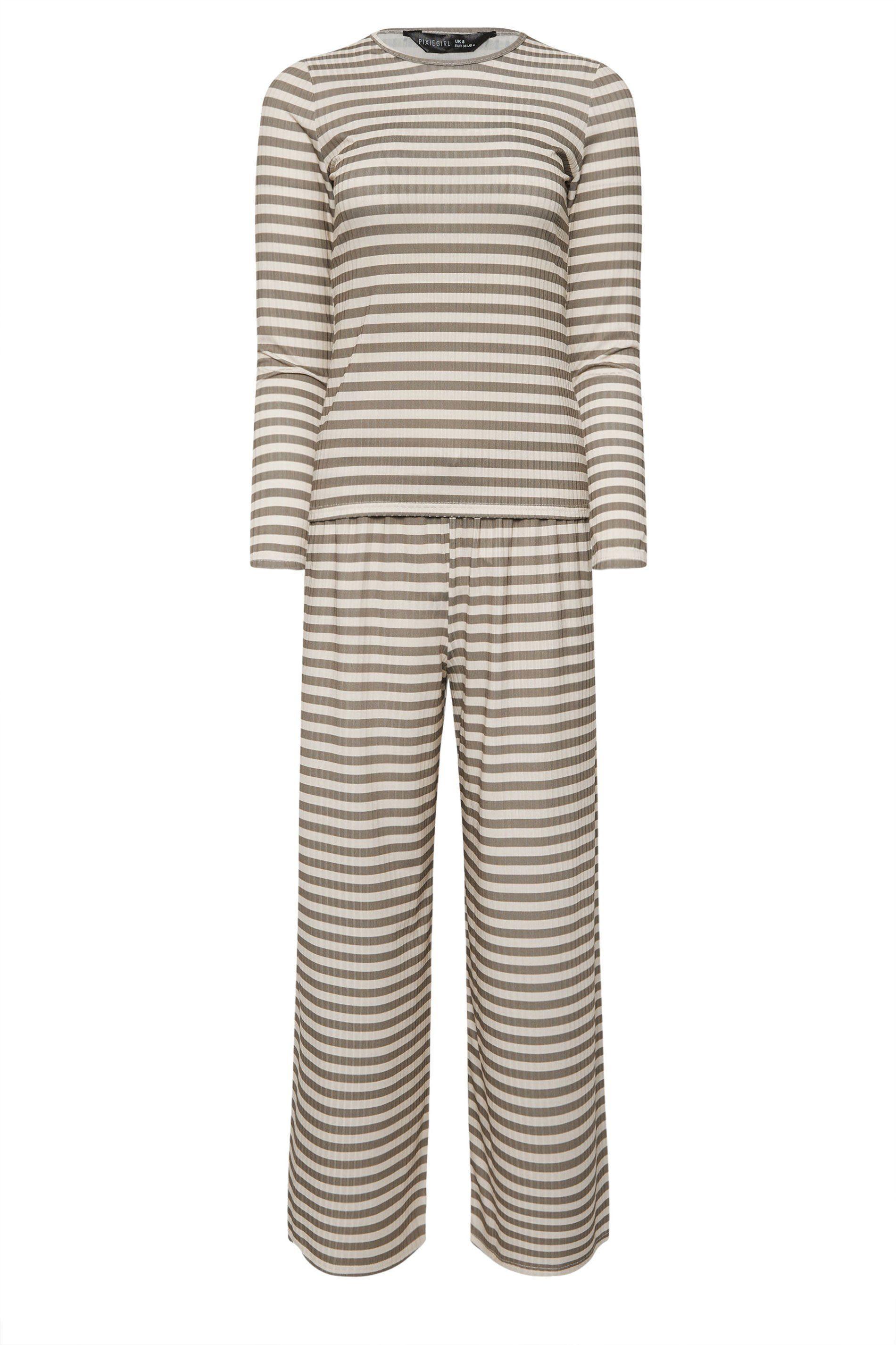 Petite Stripe T-Shirt & Wide Leg Trouser Set by PIXIEGIRL