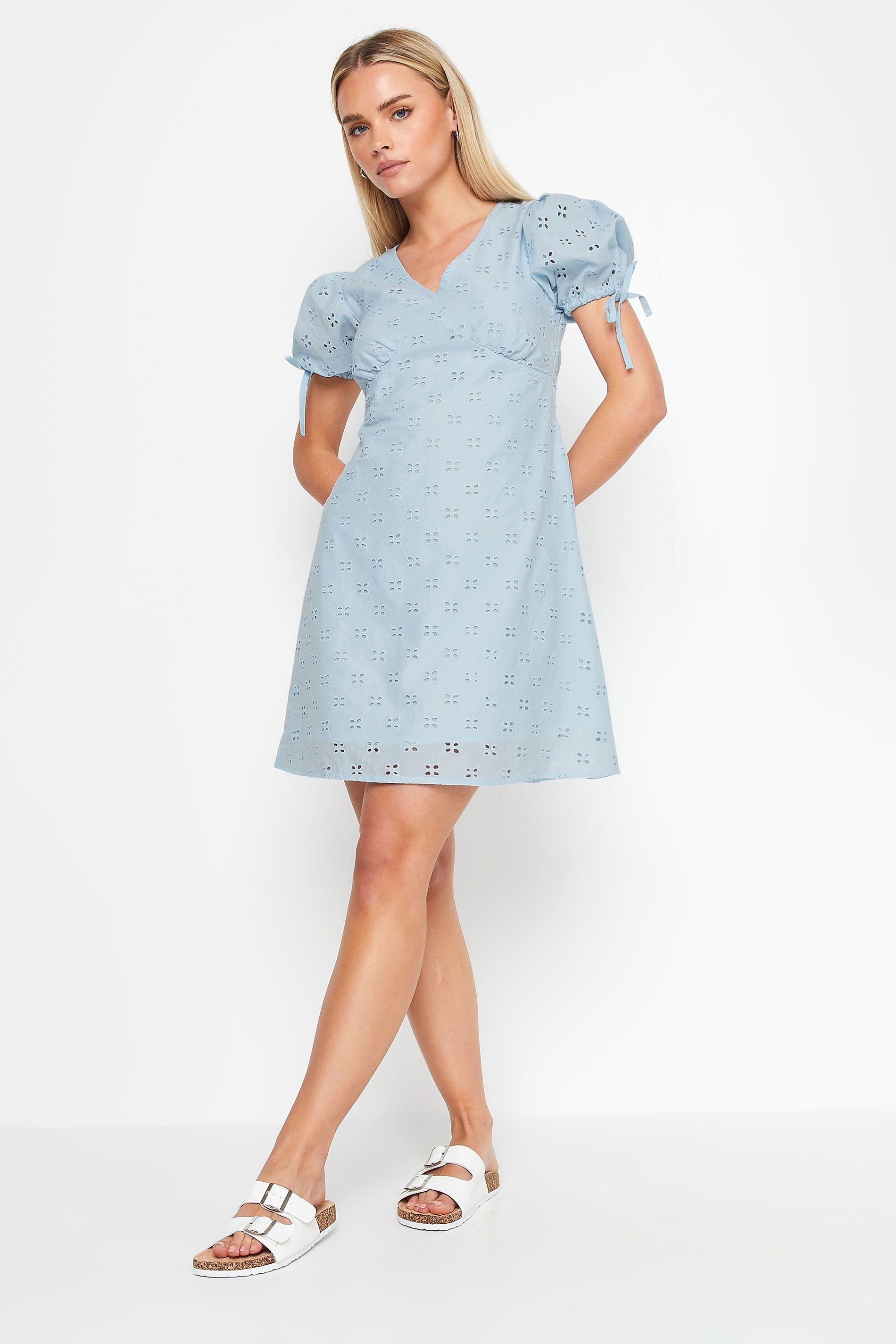 Petite Tie Sleeve Broderie Mini Dress by PIXIEGIRL