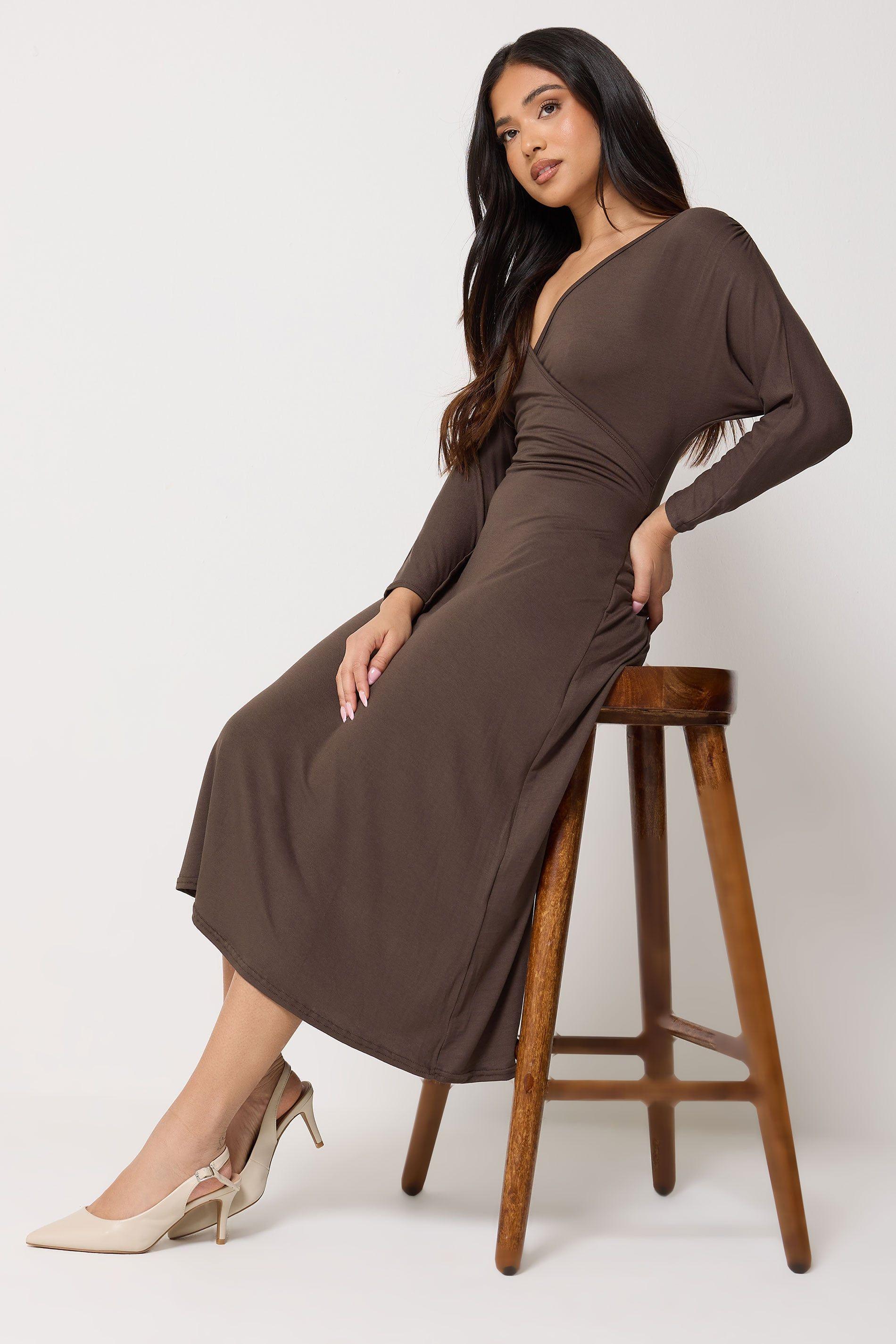 Petite Wrap Midi Dress by PIXIEGIRL