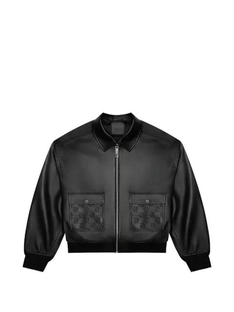 monolink-debossed leather jacket by PLACE OF ELMS