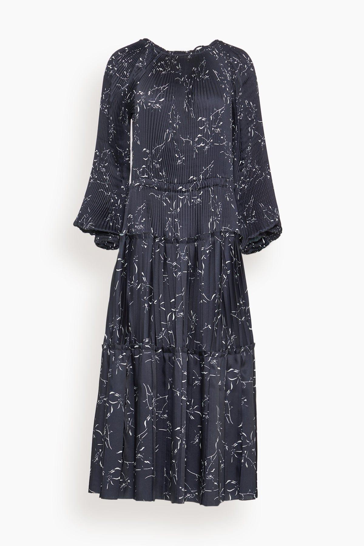 Pleated Dress in White Flower / Blue Base by PLAN C