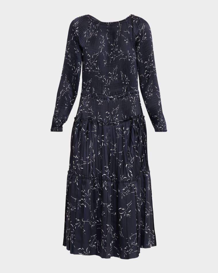 Pleated Long-Sleeve Midi Dress by PLAN C