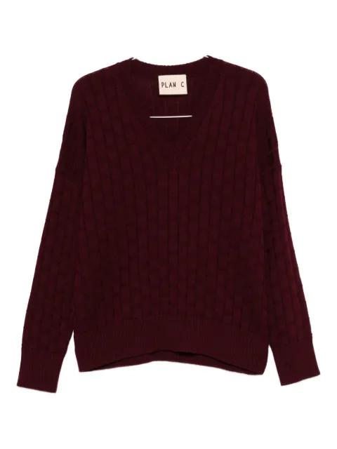 V-neck cable-knit sweater by PLAN C