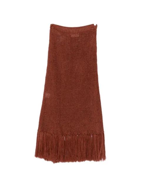 fringe-trim open-knit maxi skirt by PLAN C