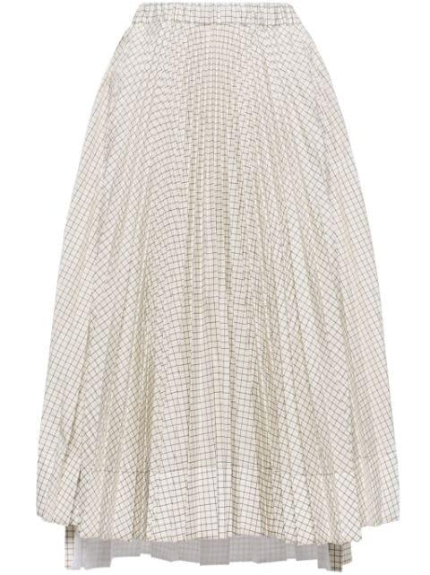 grid-pattern taffeta midi skirt by PLAN C