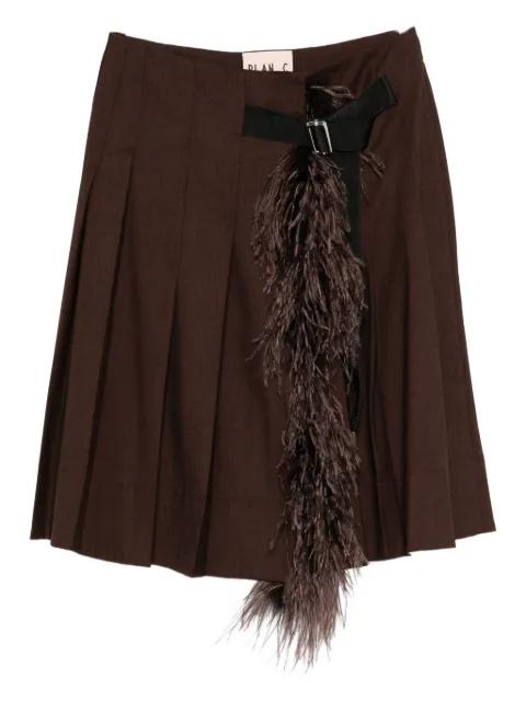 pleated feather-trimmed midi skirt by PLAN C