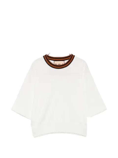 stripe-trim short-sleeve top by PLAN C