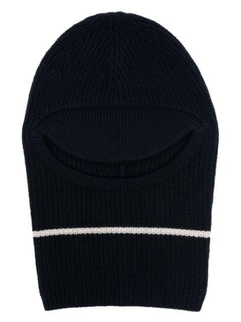 two-tone striped ribbed-knit balaclava by PLAN C
