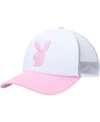 Men's White, Pink Foam Trucker Snapback Hat by PLAYBOY