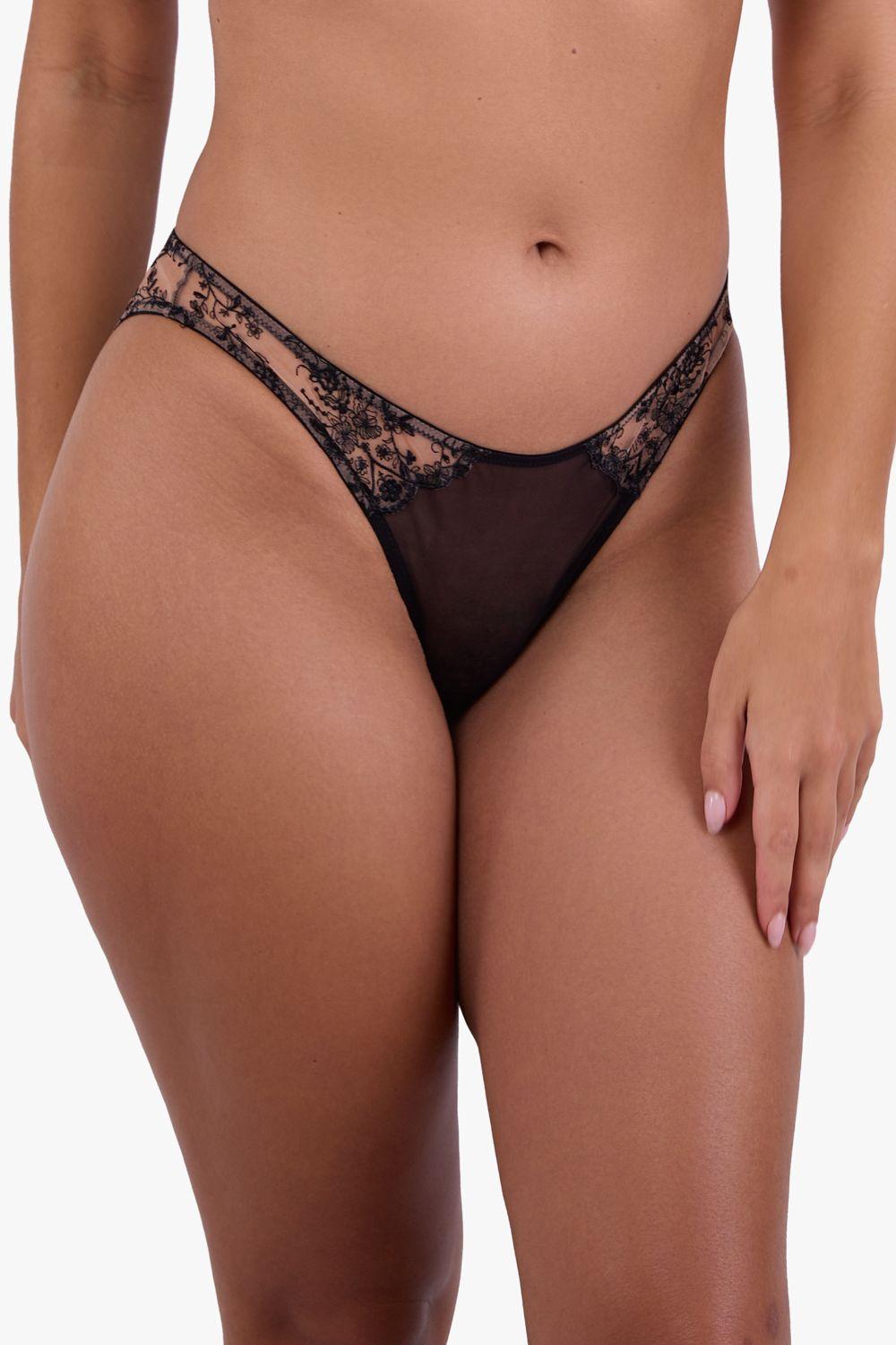 Cassia Black Embroidery Brief by PLAYFUL PROMISES