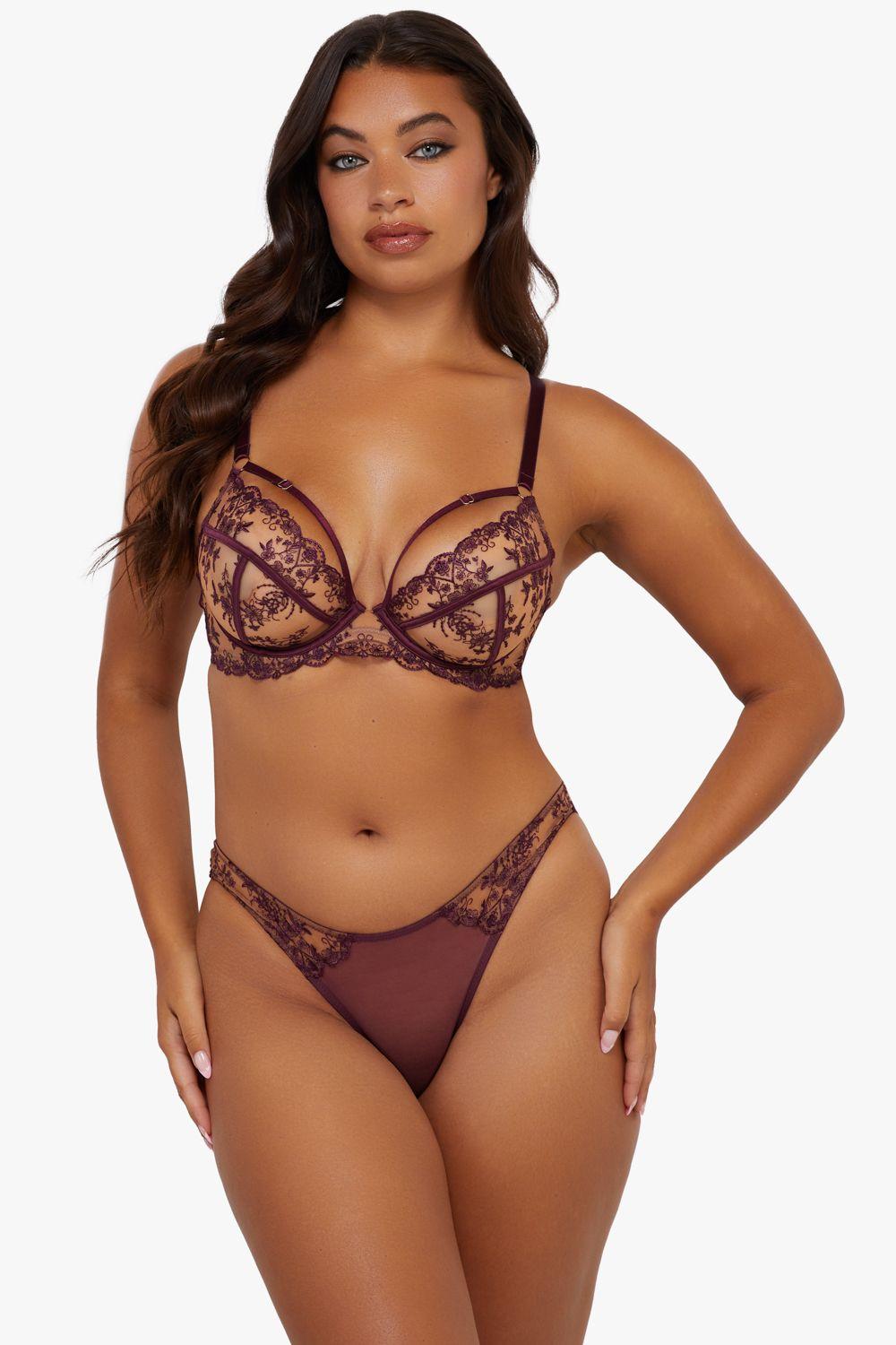 Cassia Wine Custom Embroidery Bra by PLAYFUL PROMISES